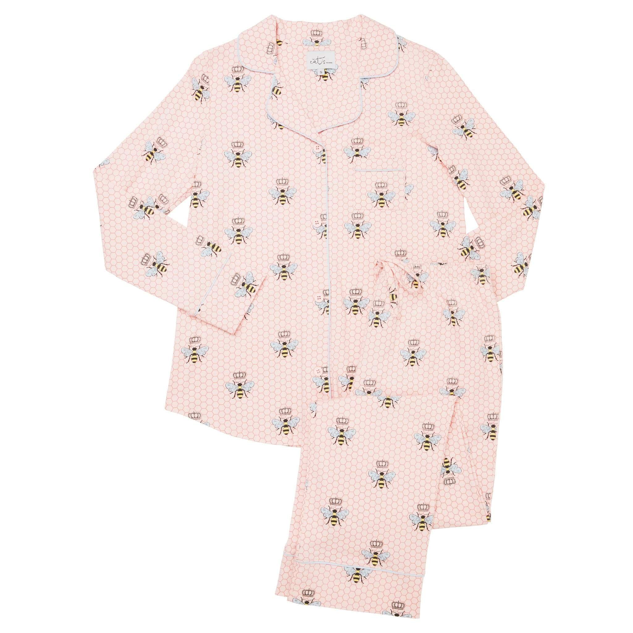 Queen Bee Pima Knit Long-Sleeved Pajama - Pink