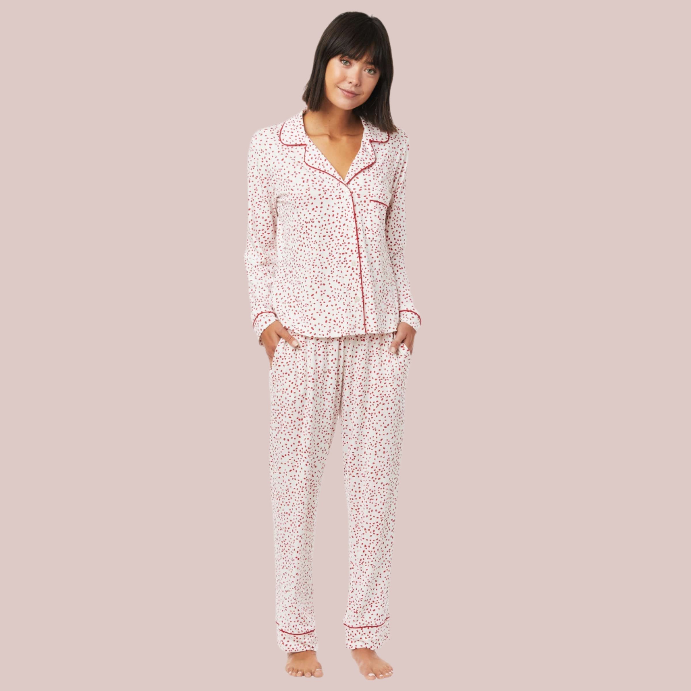 Confetti Dot Pima Knit Long-Sleeved Pajama - White/Red