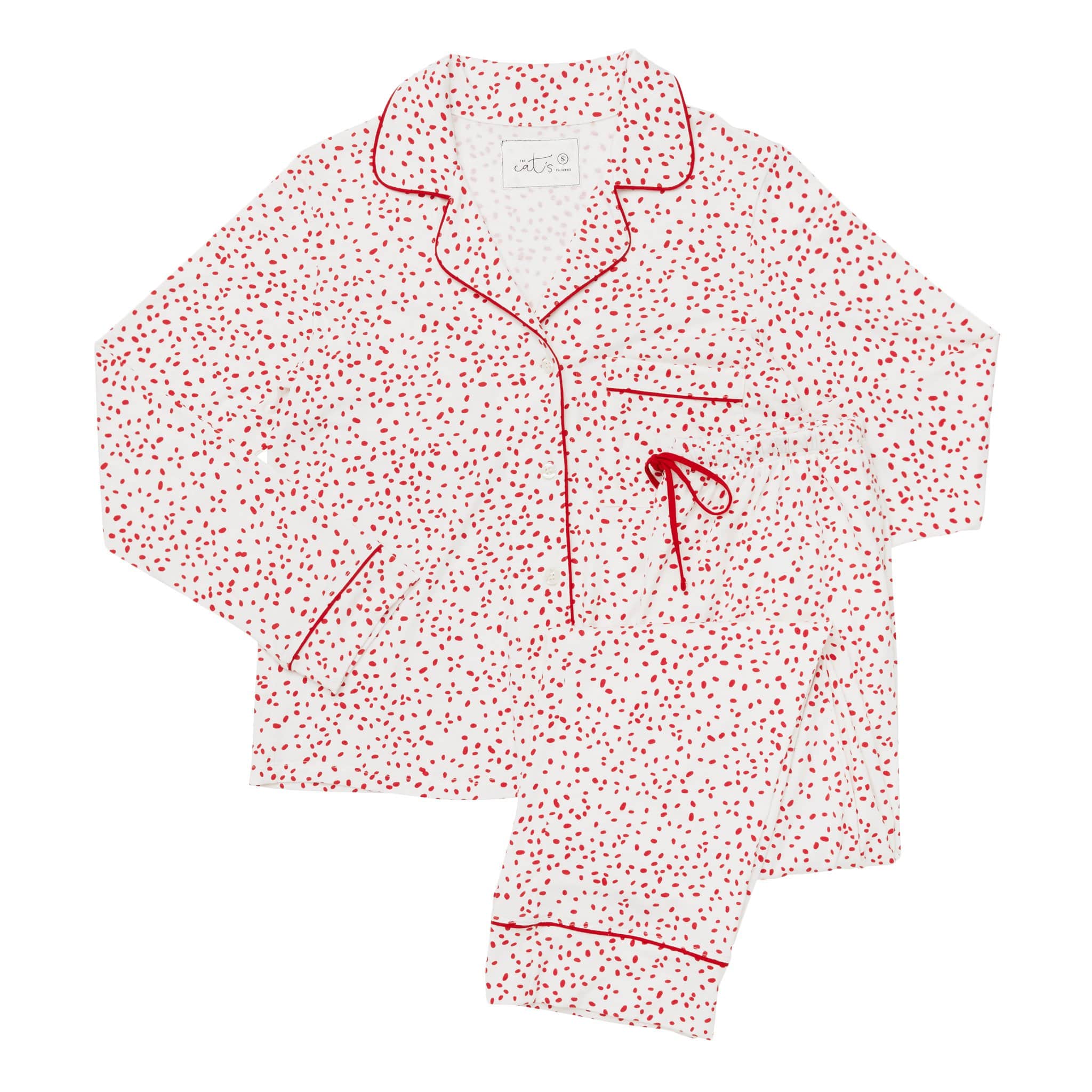 Confetti Dot Pima Knit Long-Sleeved Pajama - White/Red
