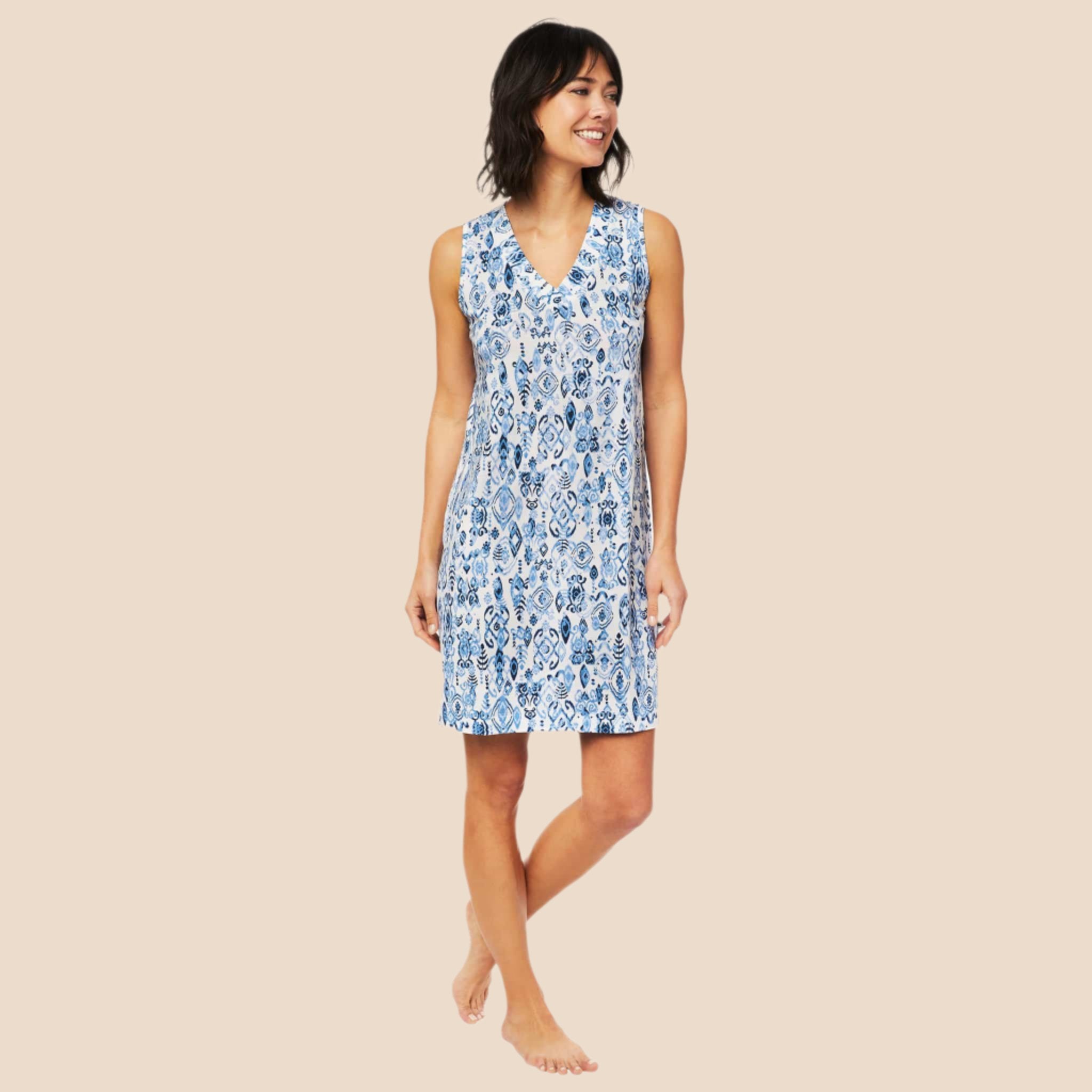 Ikat Marine Pima Knit Nightgown
