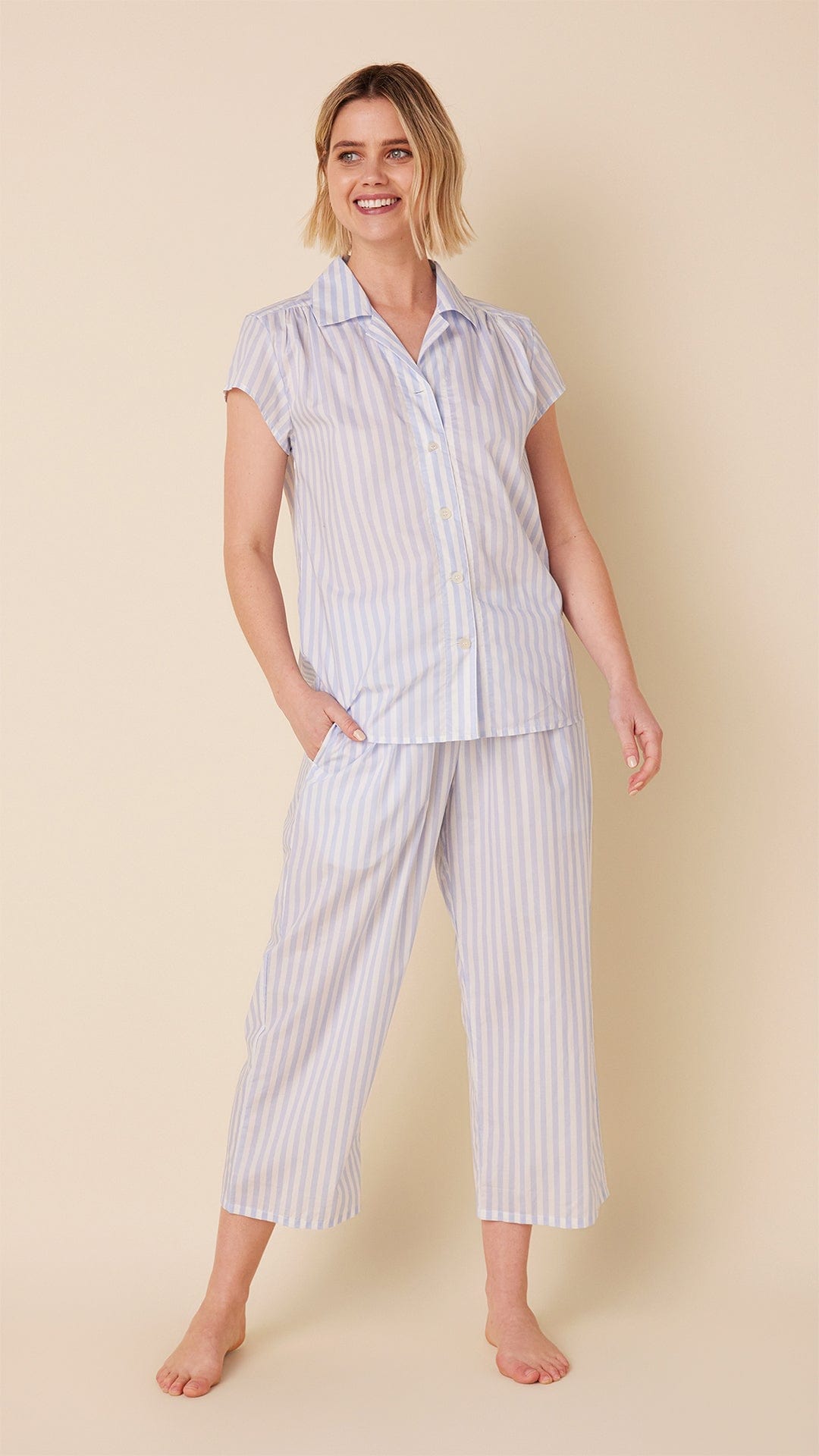 Classic Stripe Luxe Pima Capri Set - Blue