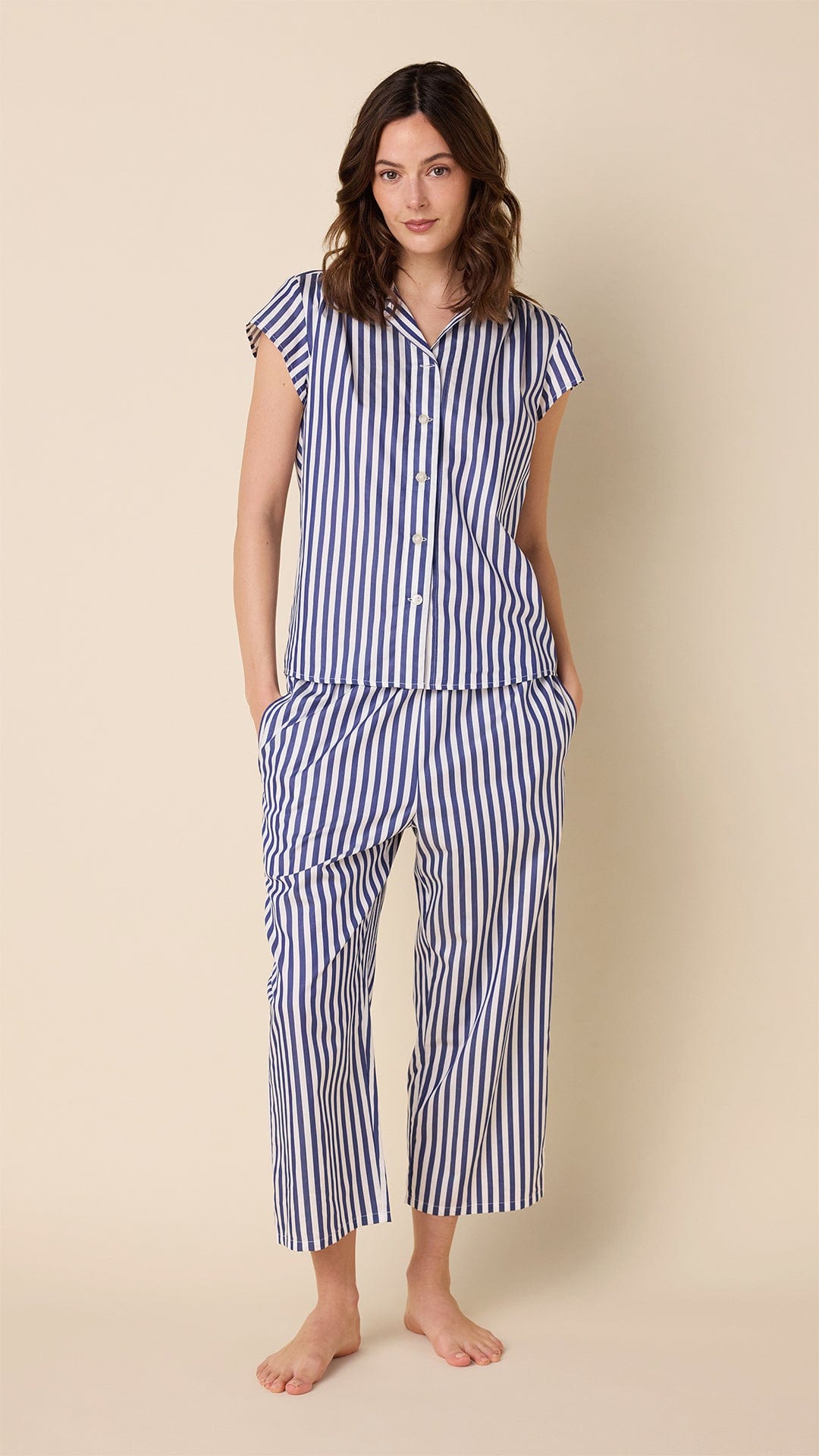 Classic Stripe Luxe Pima Capri - Navy