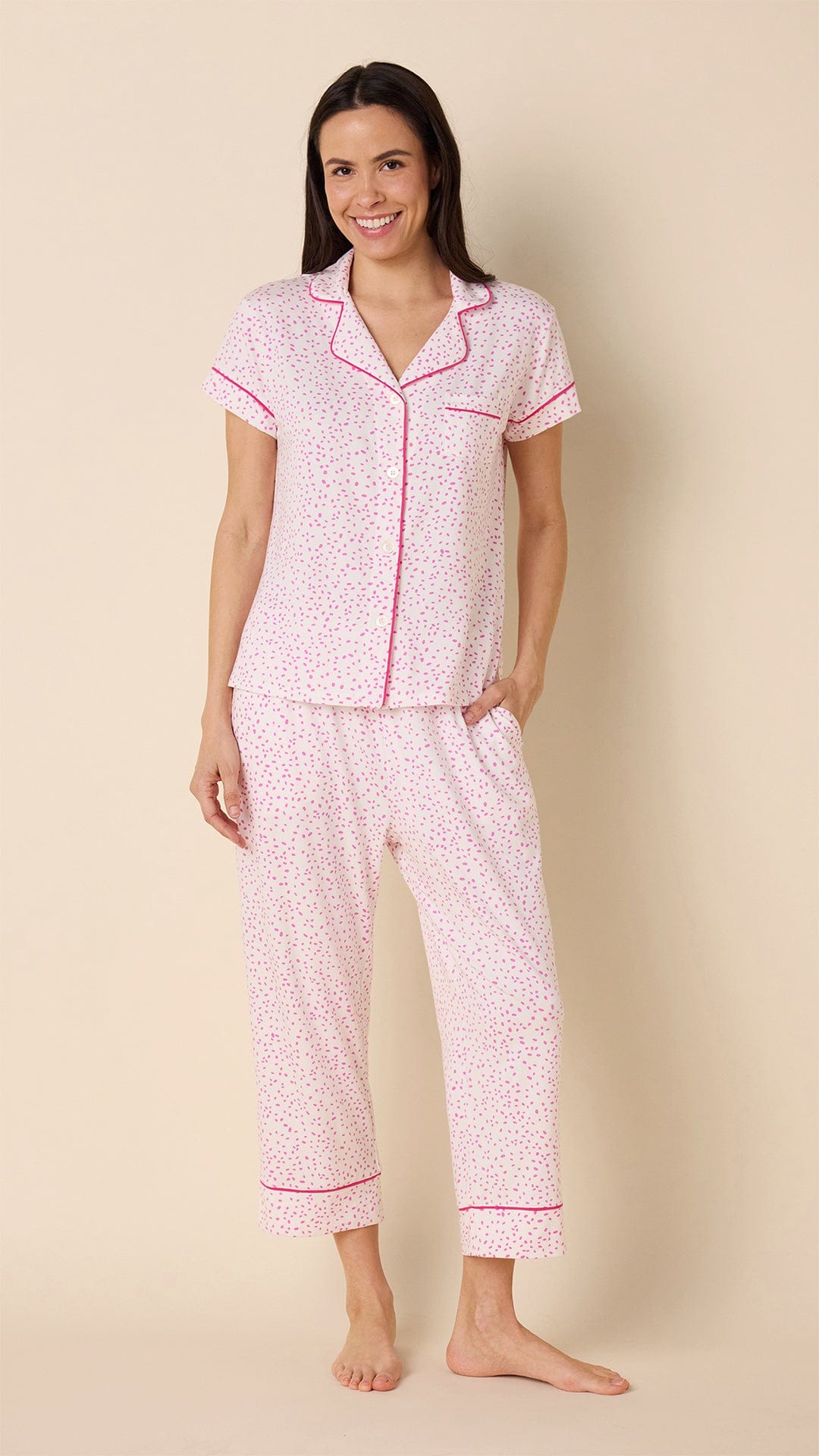 Confetti Dot Pima Knit Capri Set - Orchid
