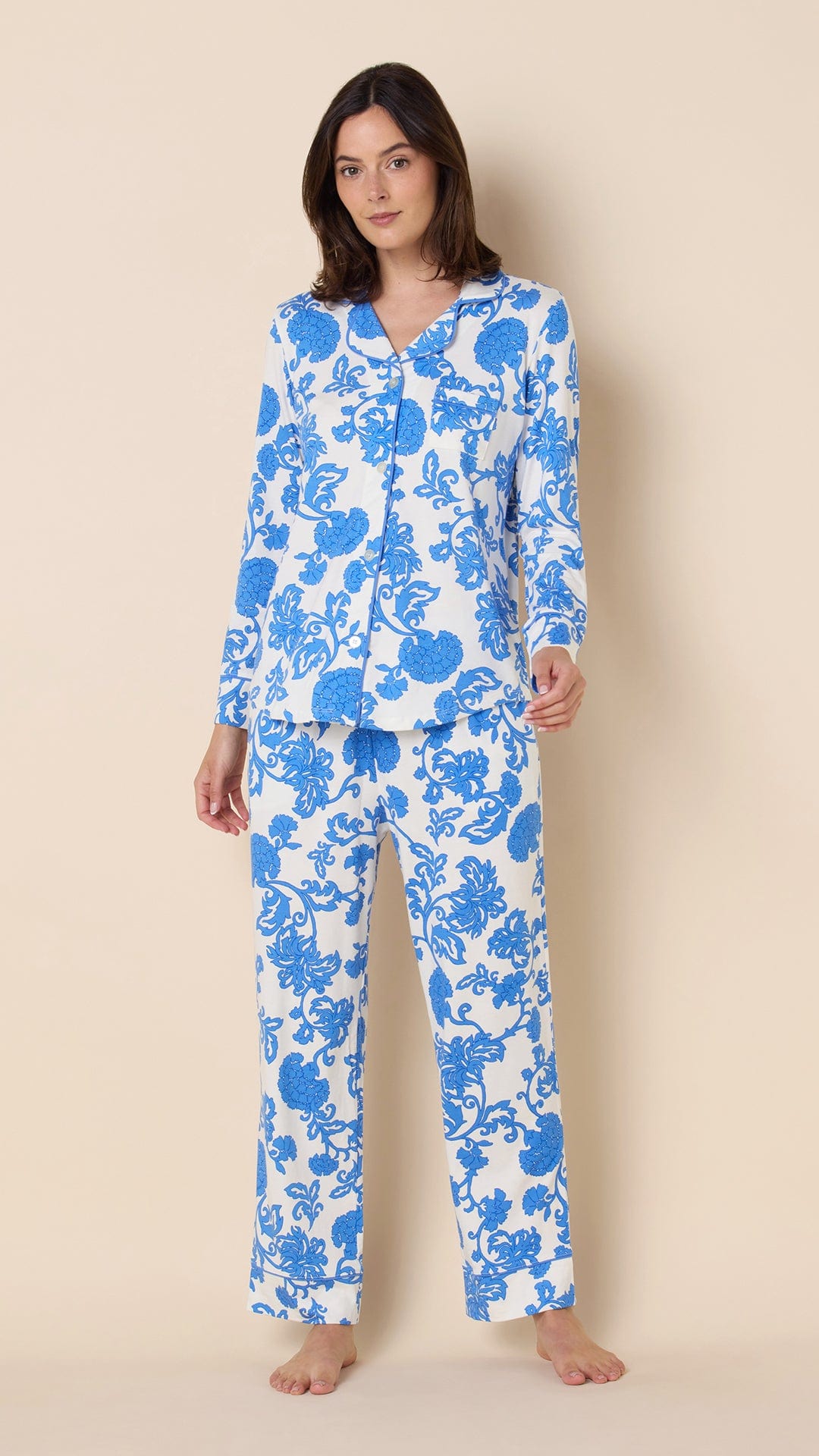 Chrysantheme Pima Knit Pajama - Blue