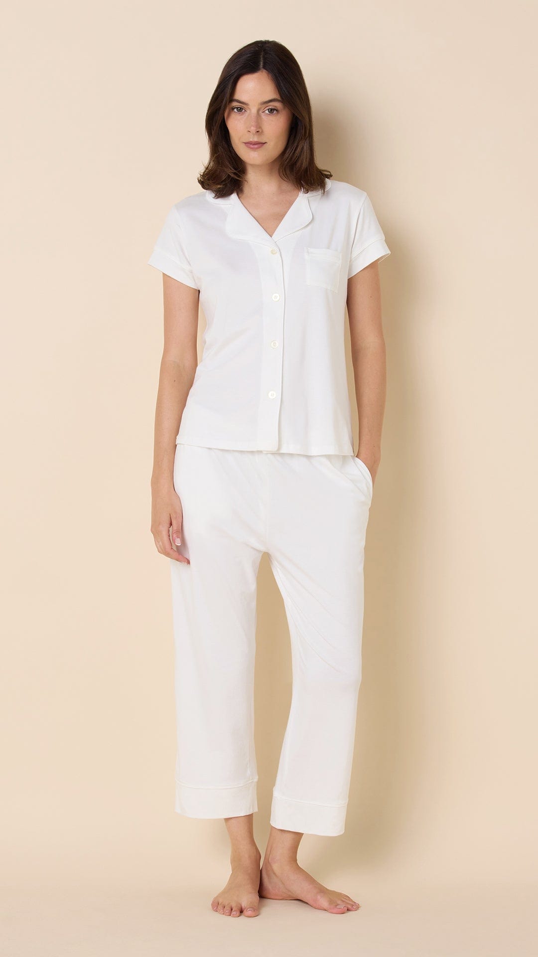 Classic Pima Knit Capri - White/White