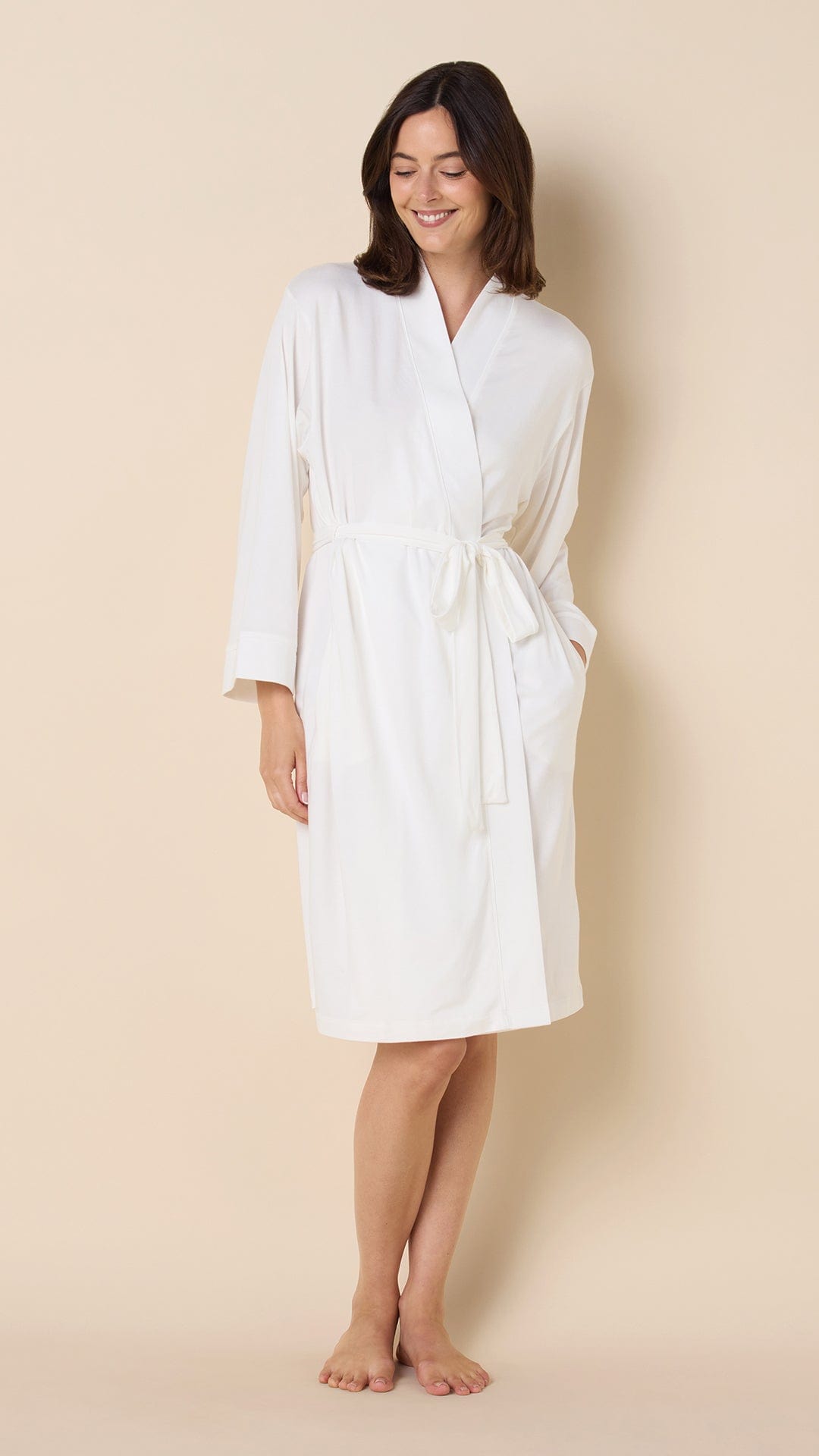 Classic Pima Knit Robe - White/White
