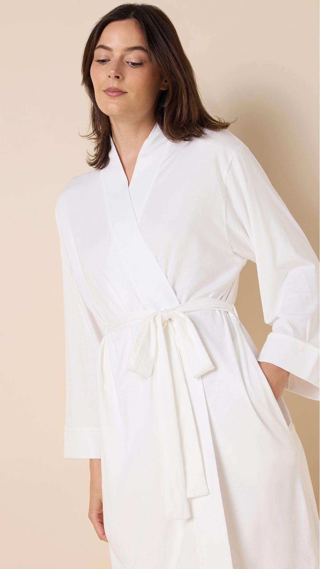 Classic Pima Knit Robe - White/White