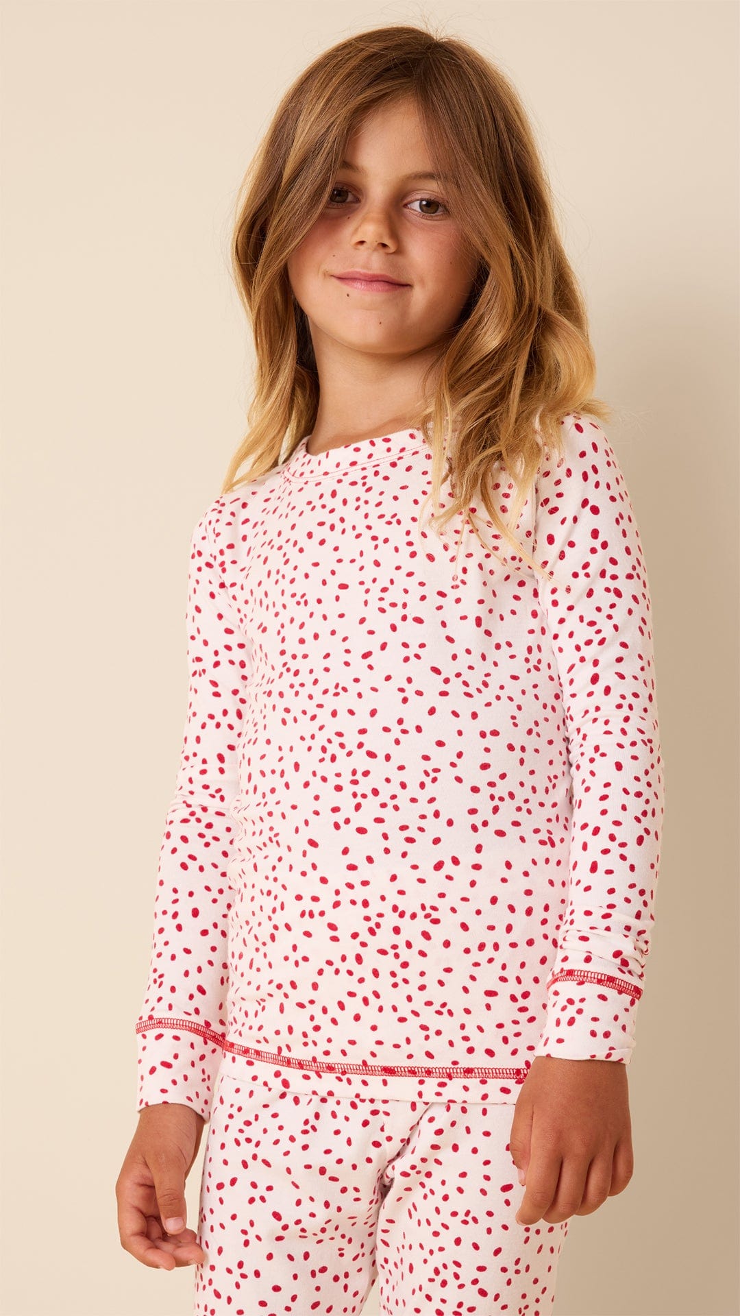 Confetti Dot Pima Knit Kids Pajama - white/Red