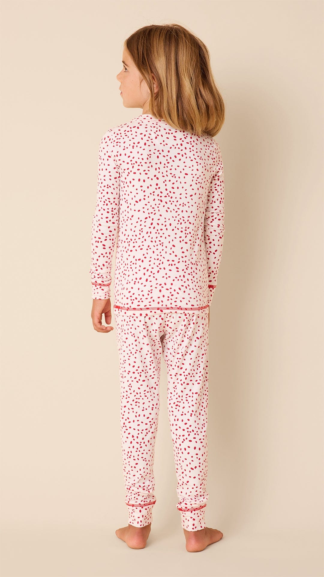 Confetti Dot Pima Knit Kids Pajama - white/Red