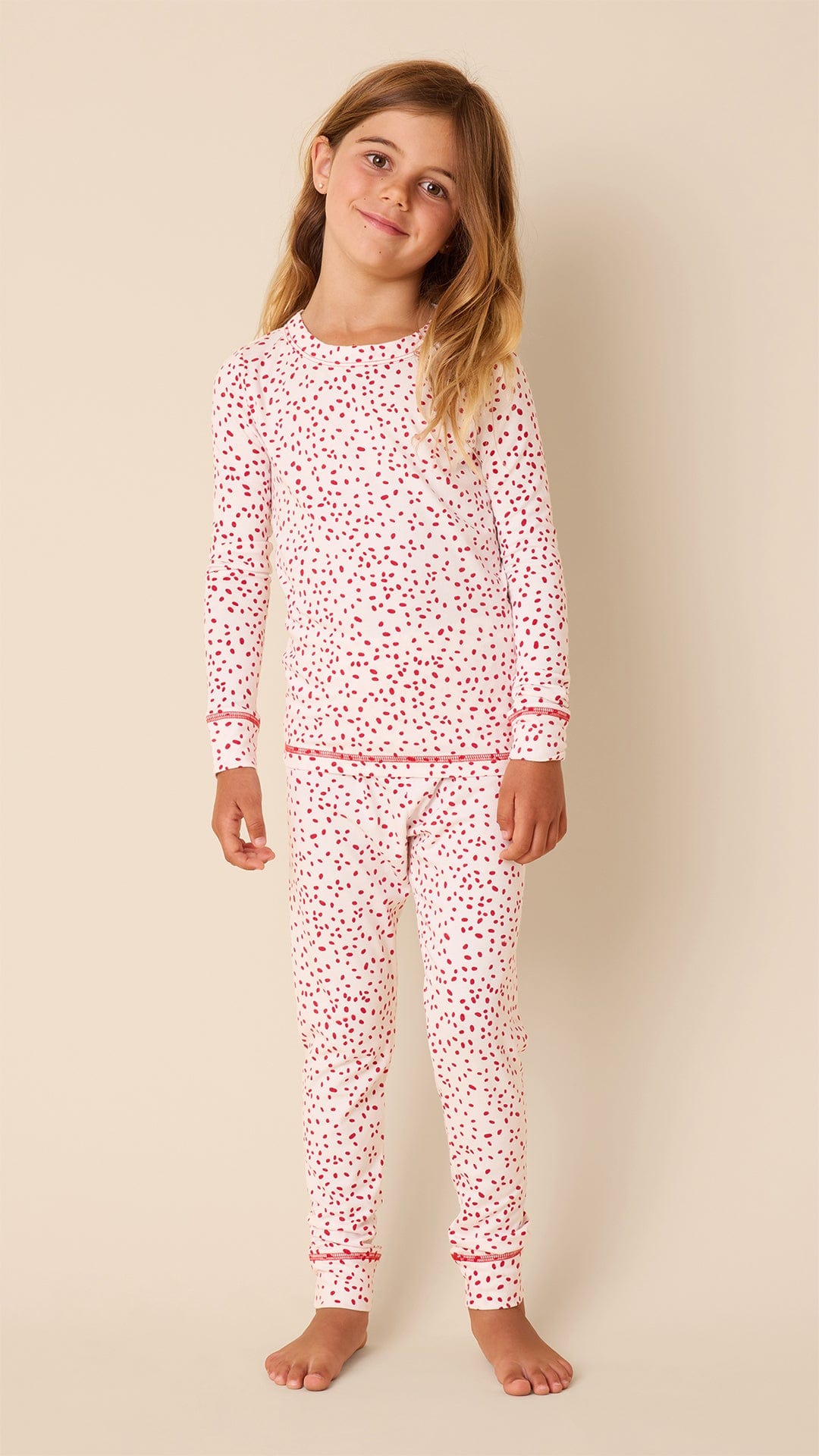 Confetti Dot Pima Knit Kids Pajama - white/Red