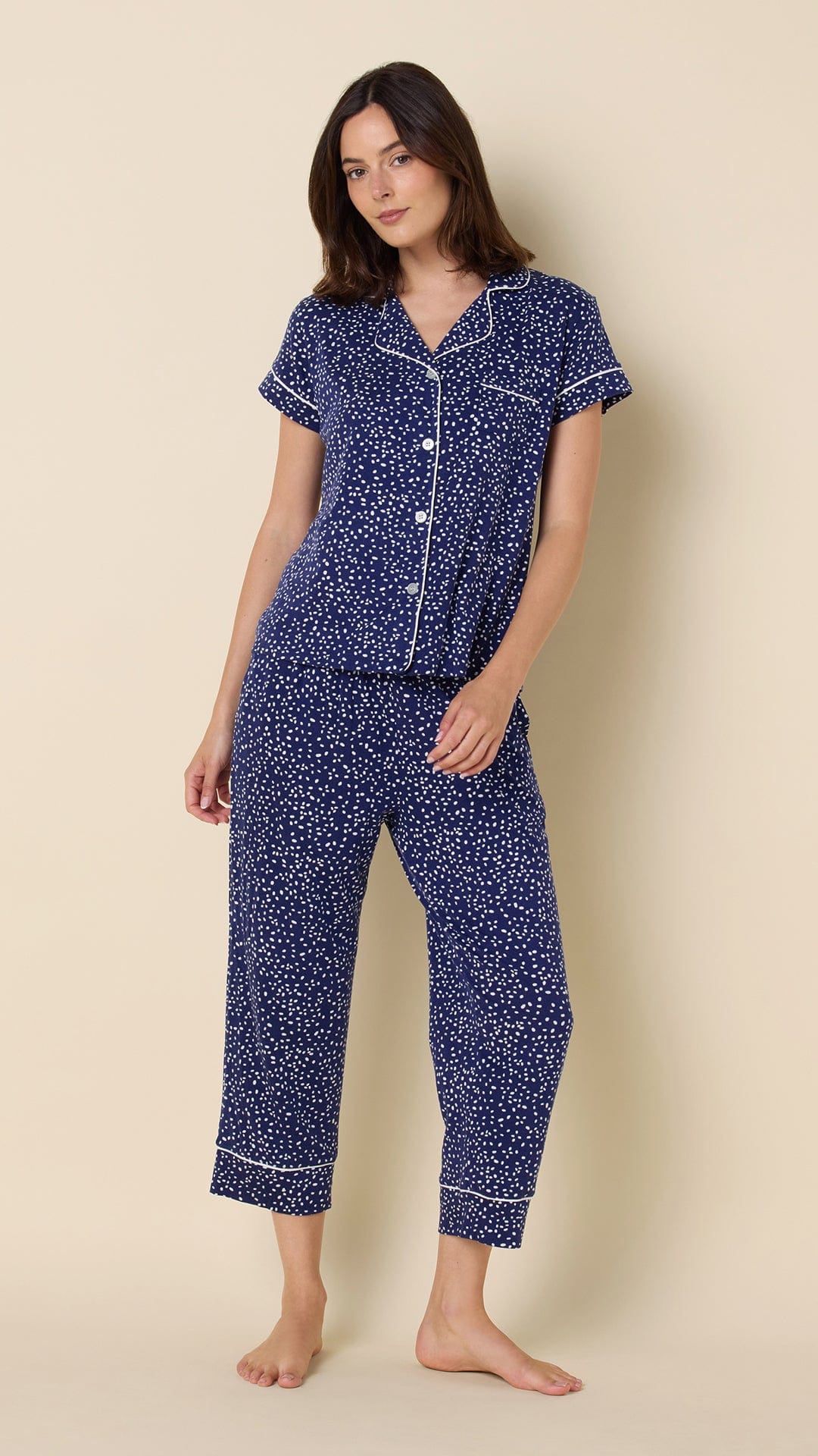 Confetti Dot Pima Knit Capri - Navy