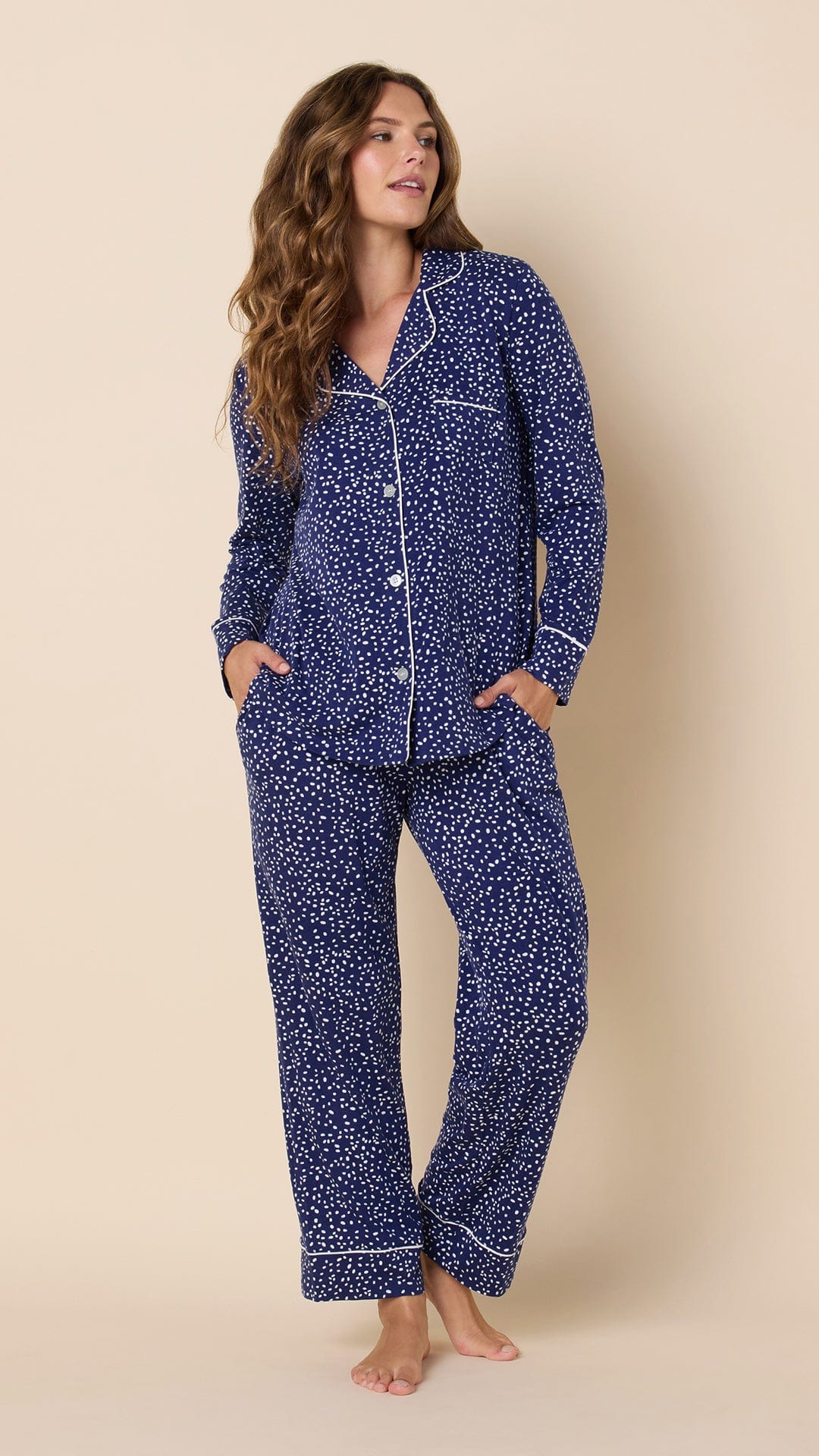 Confetti Dot Pima Knit Pajama - Navy