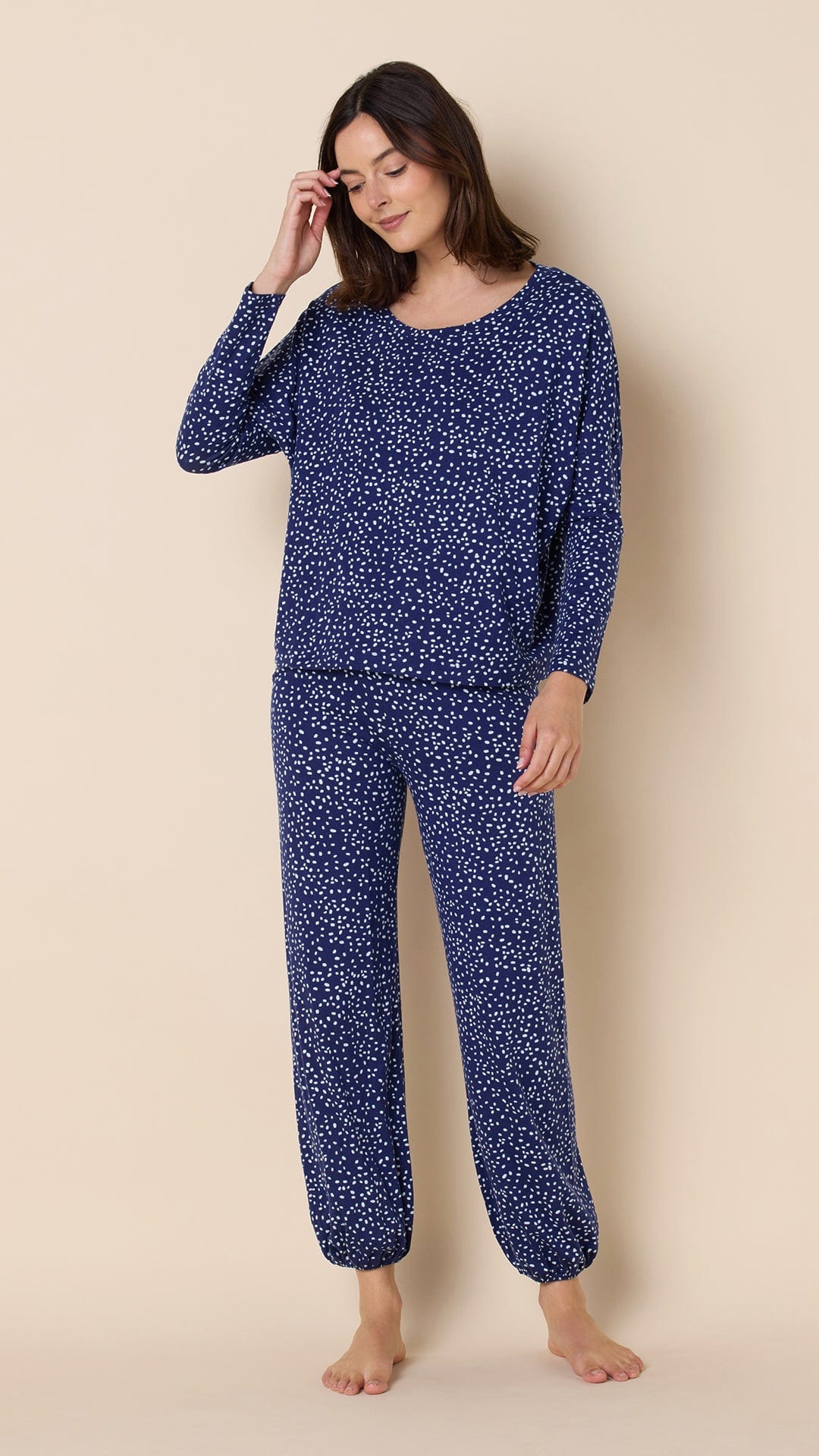 Confetti Dot Pima Knit Pullover Set - Navy