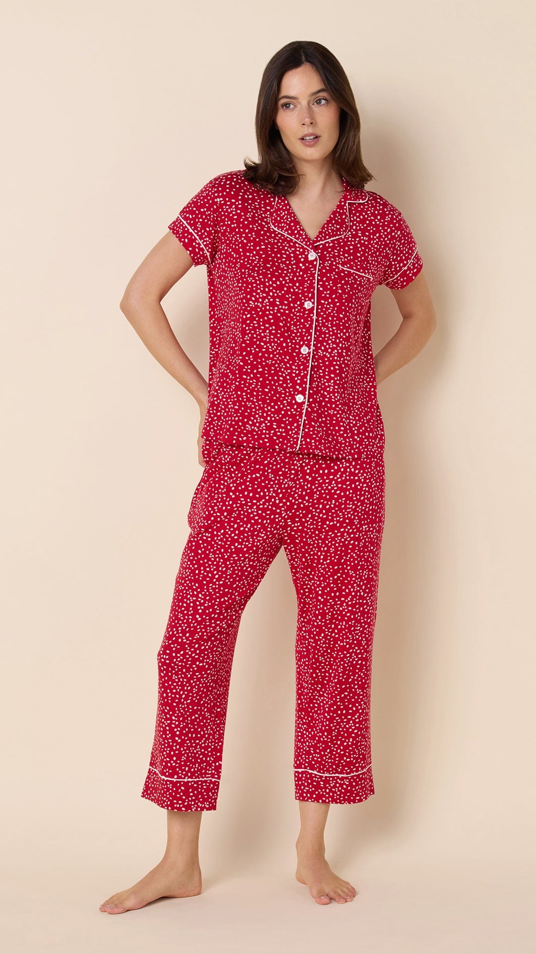 Confetti Dot Pima Knit Capri - Red