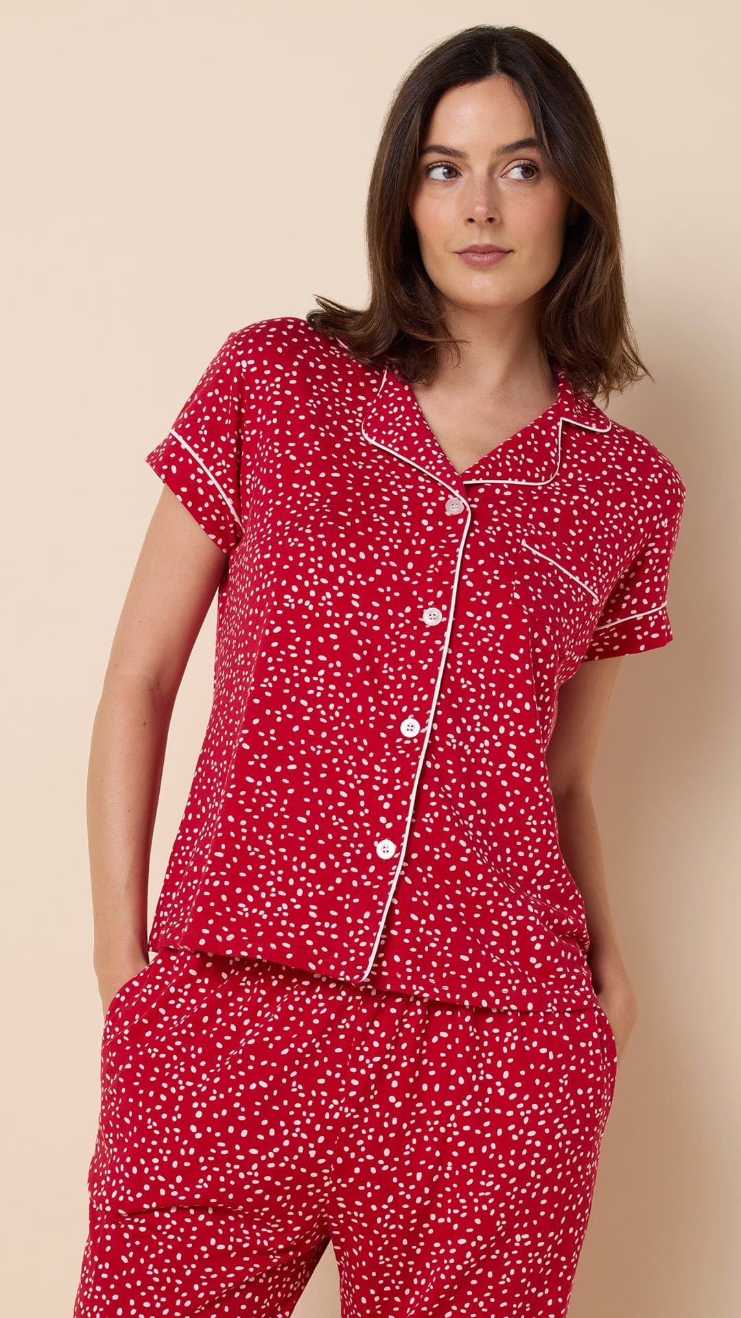 Confetti Dot Pima Knit Capri - Red