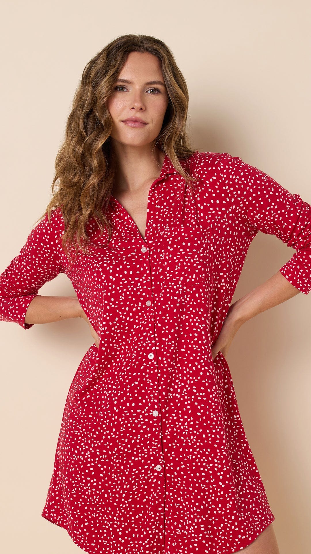 Confetti Dot Pima Knit Night Shirt - Red