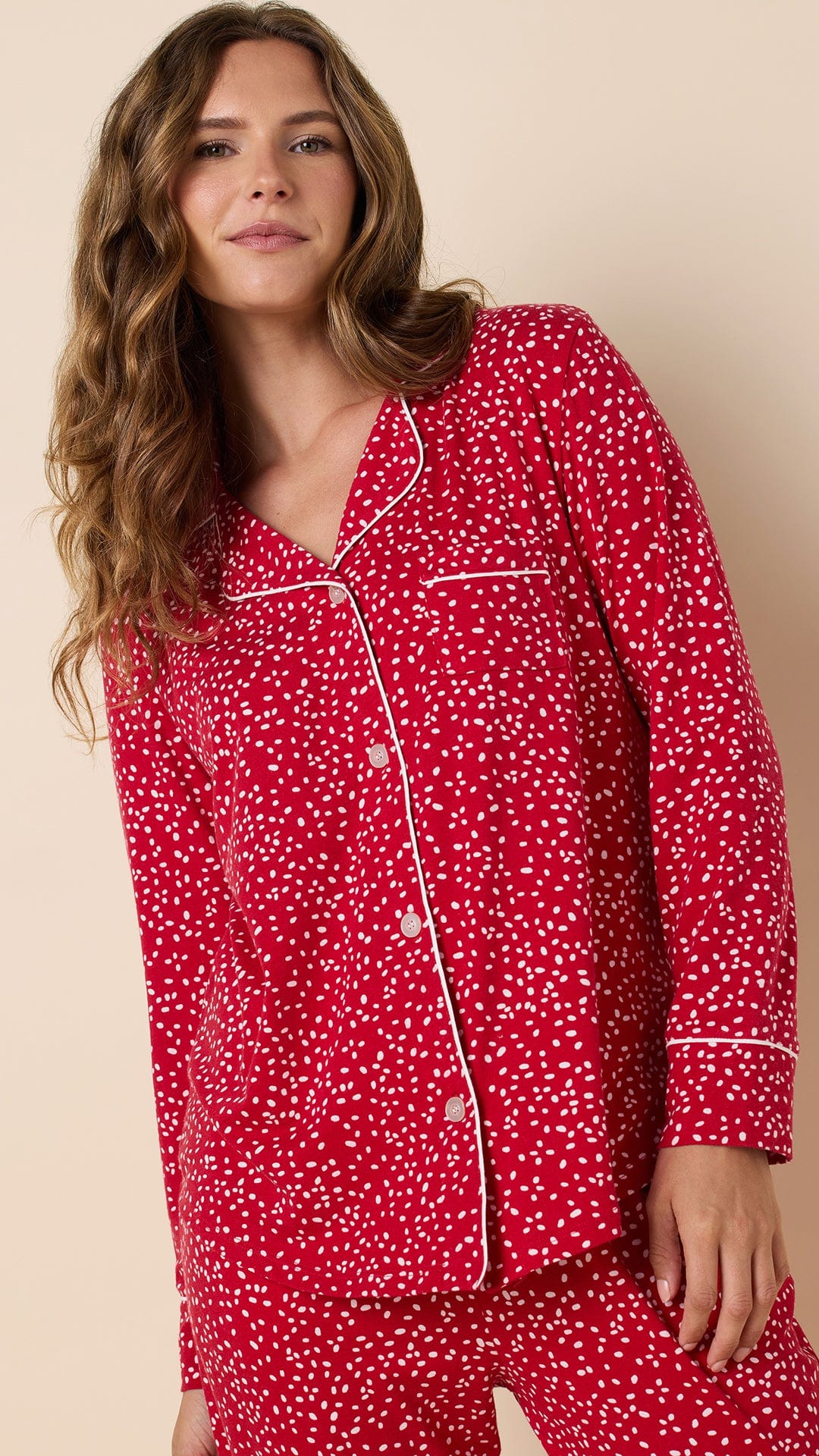 Confetti Dot Pima Knit Long-Sleeved Pajama - Red