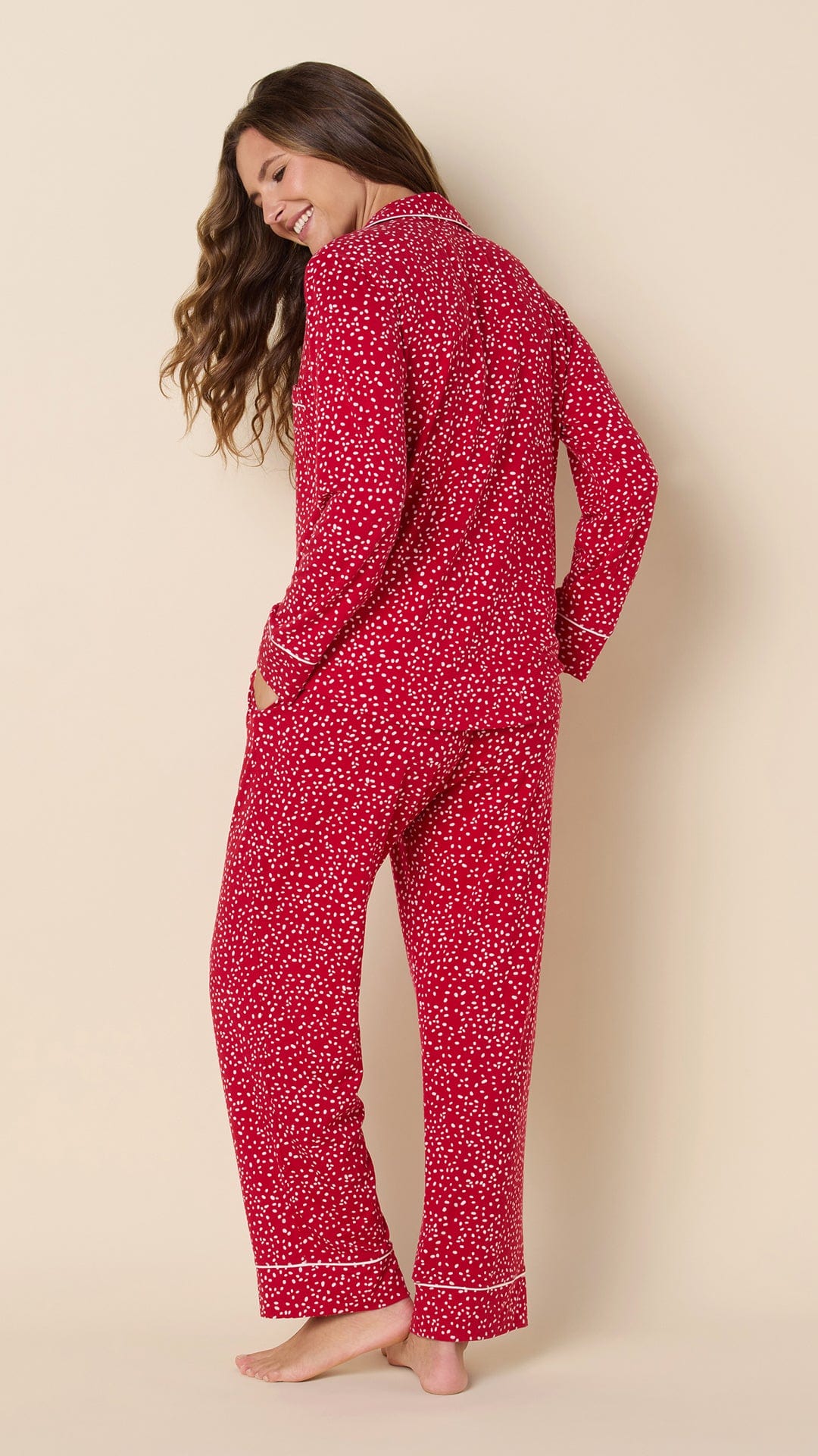 Confetti Dot Pima Knit Long-Sleeved Pajama - Red