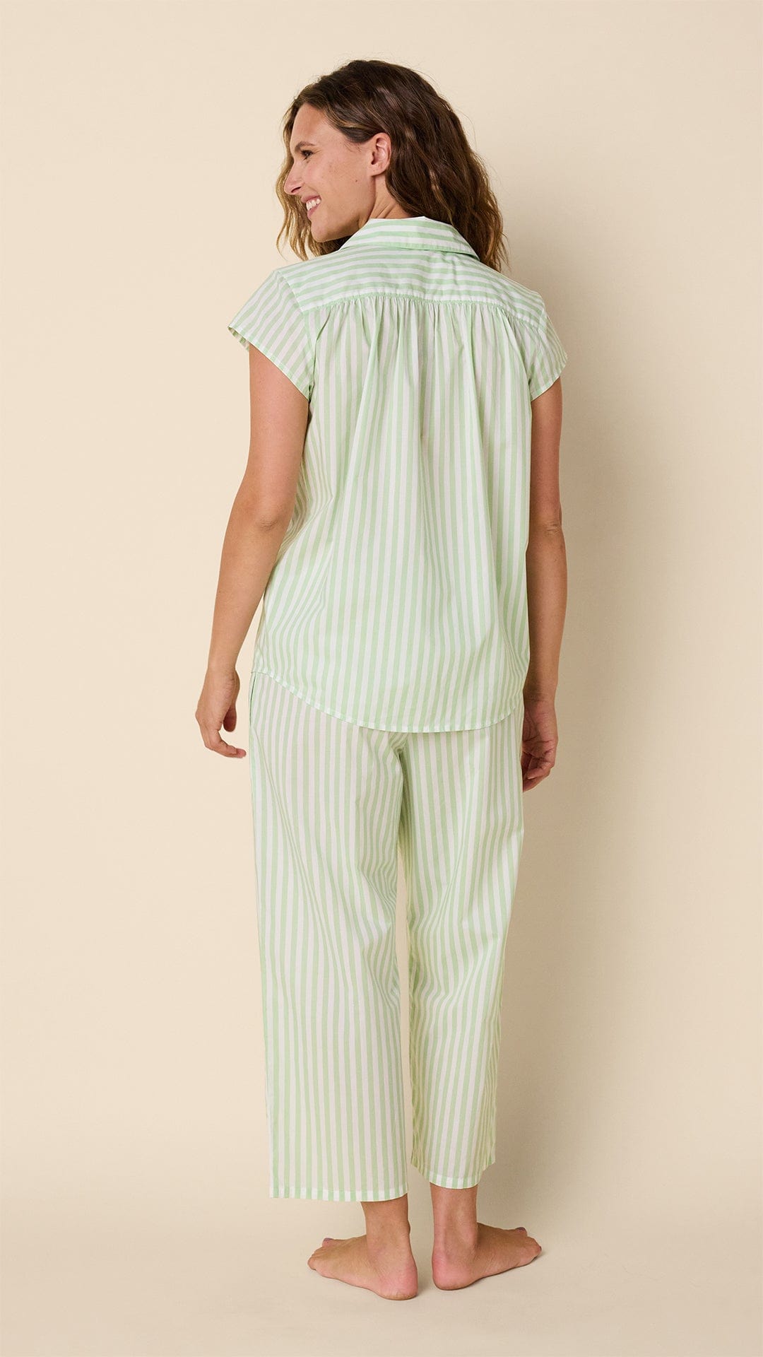 Classic Stripe Luxe Pima Capri Set - Light Green