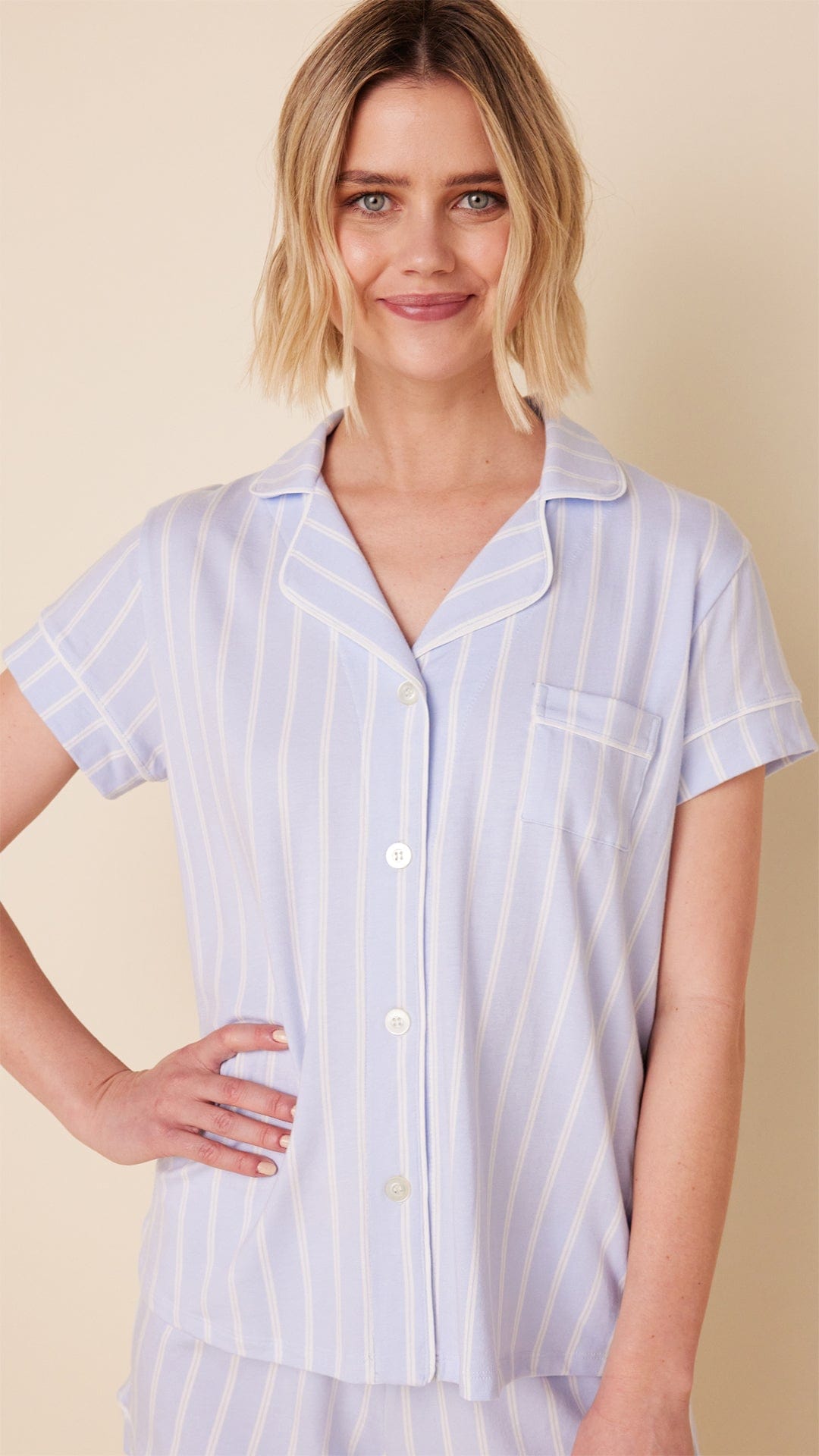 Heritage Stripe Pima Knit Short Set - Blue