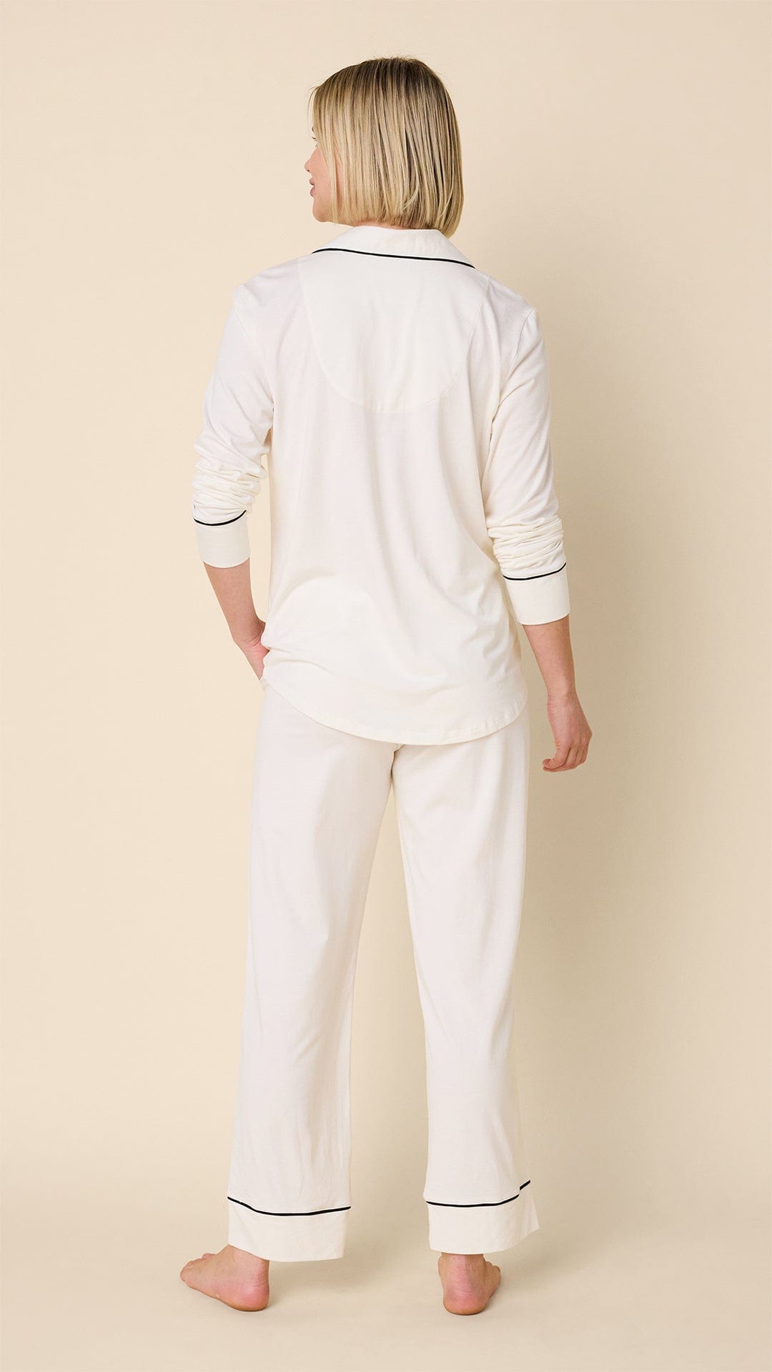 Classic Pima Knit Long-Sleeved Pajama - Ivory/Navy