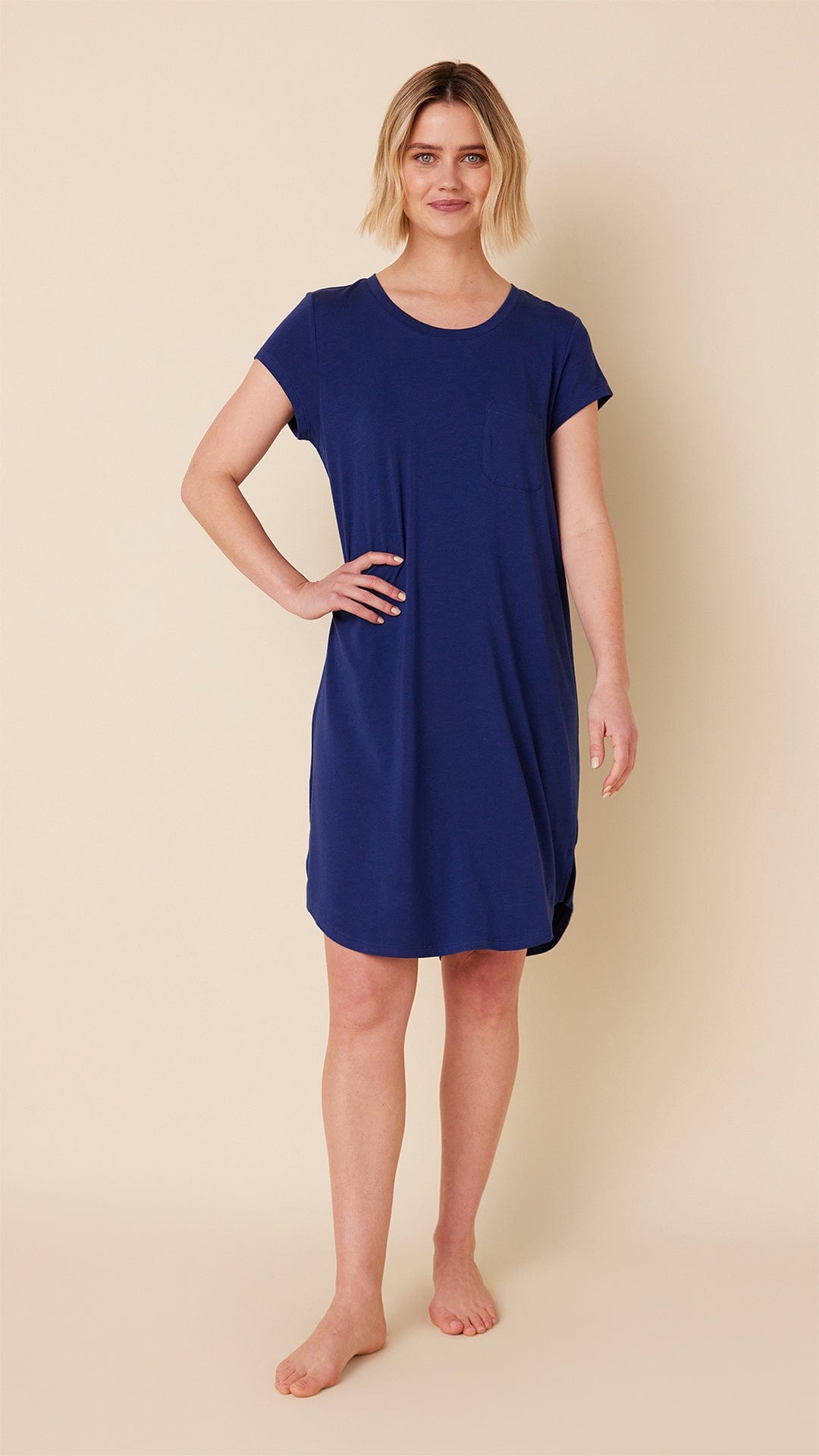 Classic Pima Knit Short-Sleeved Sleep Shirt - Marine Blue