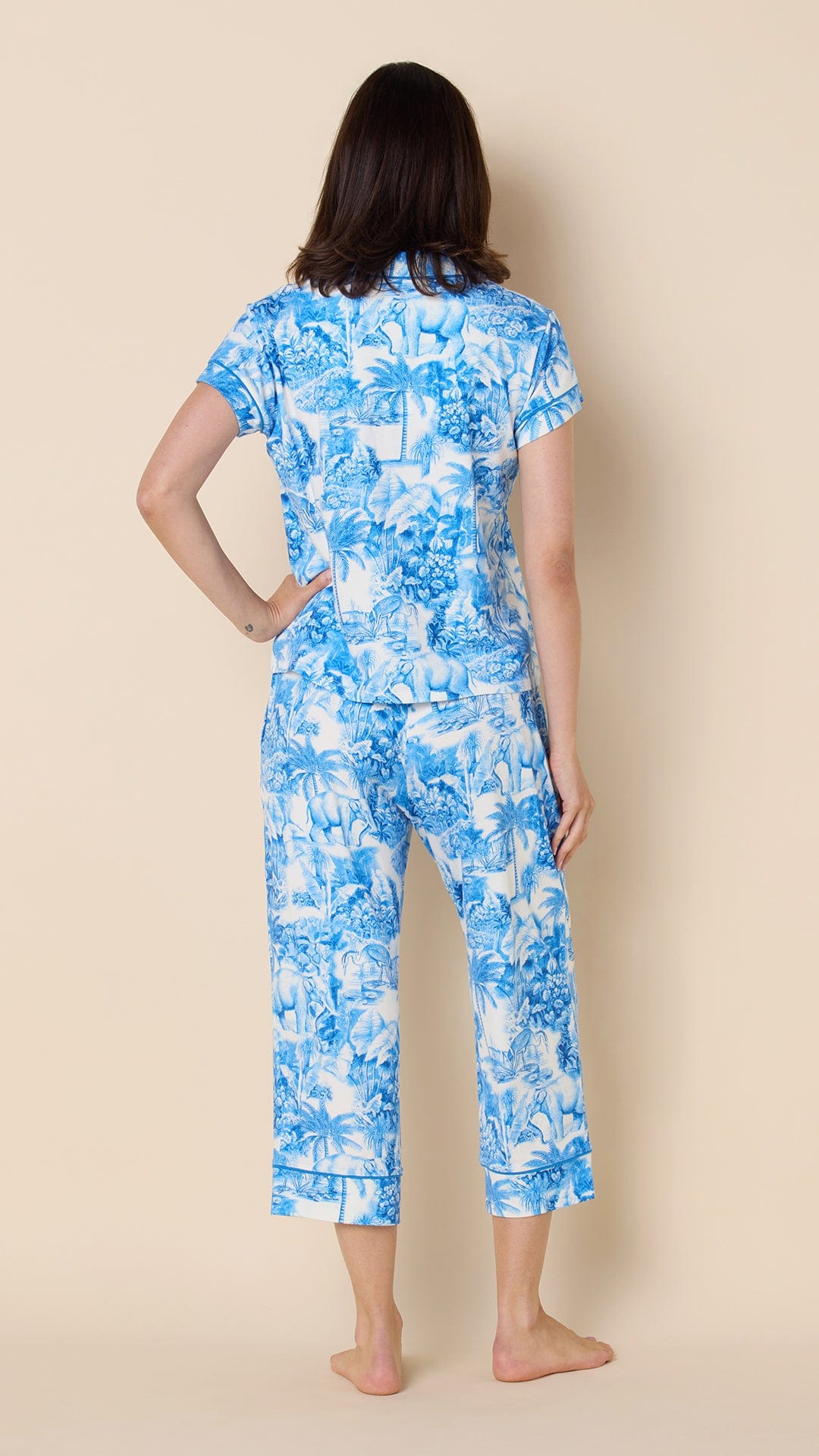 Palm Grove Toile Pima Knit Capri Set - Blue
