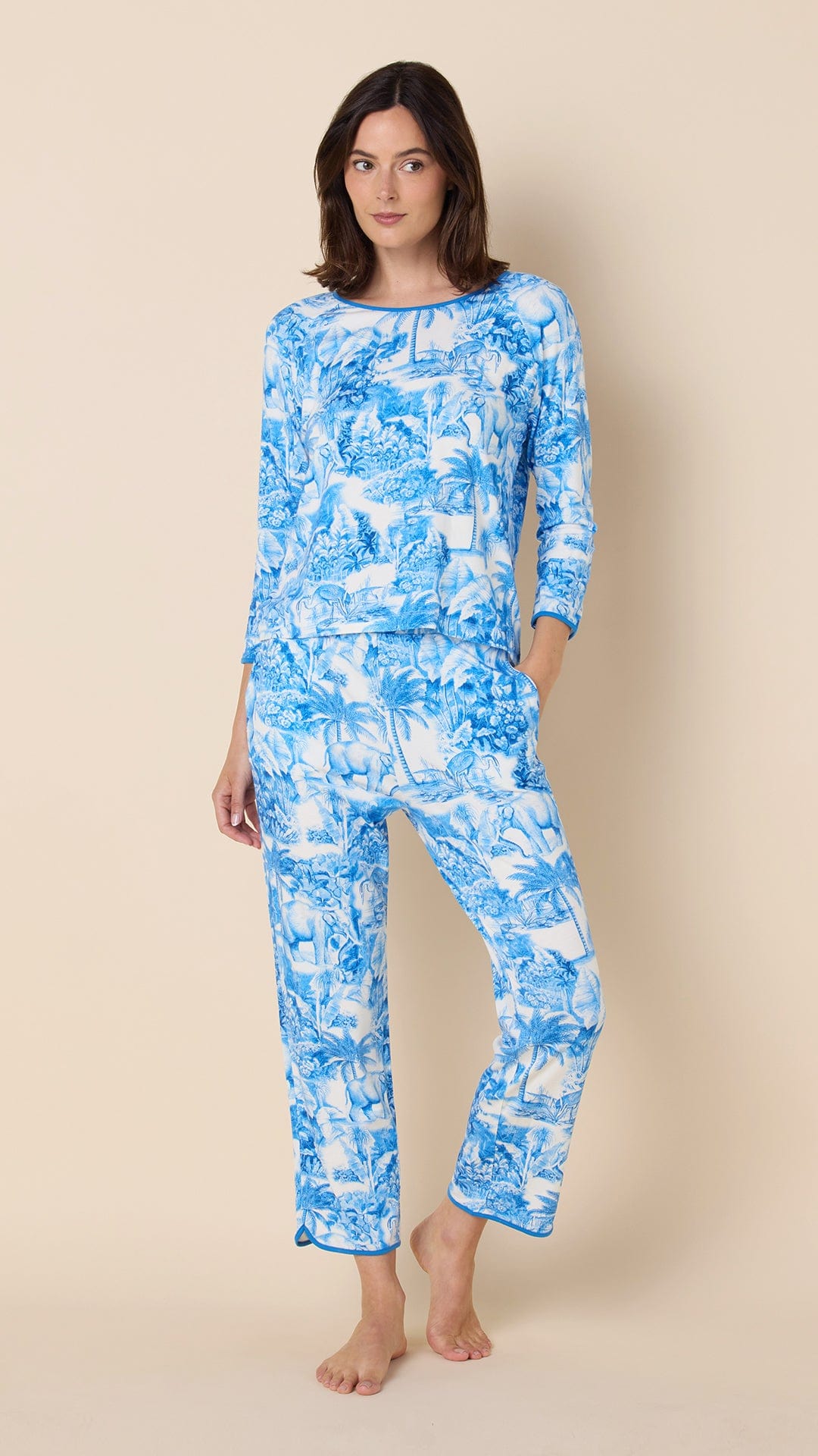 Palm Grove Toile Pima Knit Simple Set - Blue