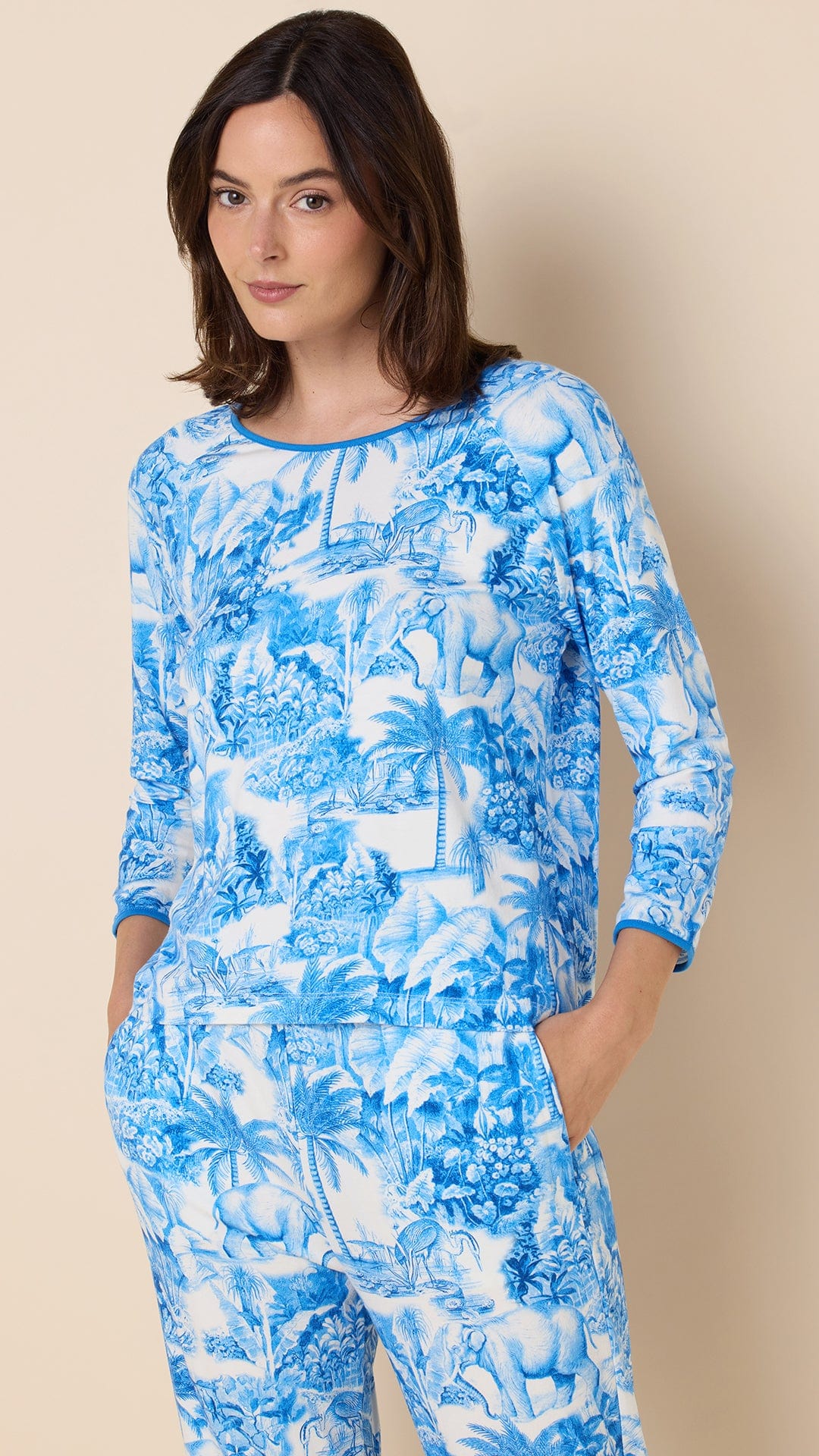 Palm Grove Toile Pima Knit Simple Set - Blue