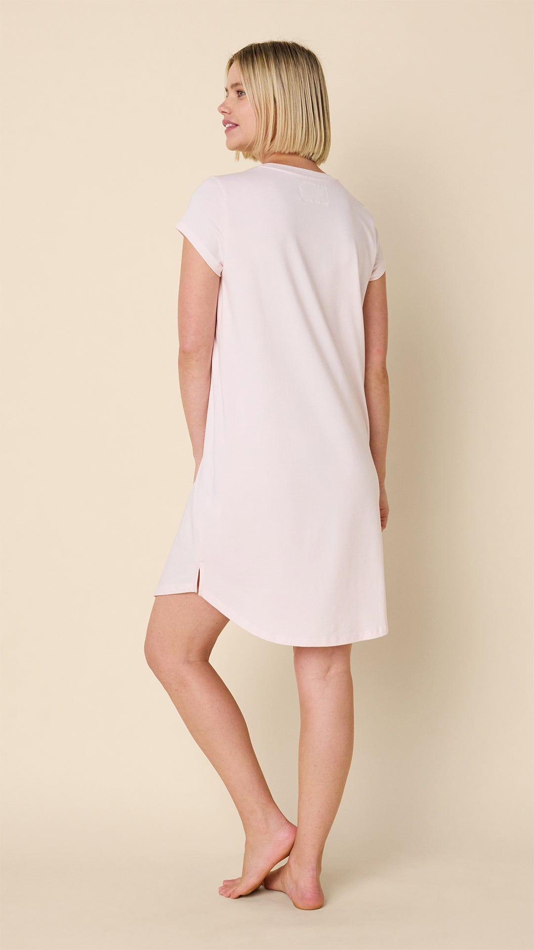 Classic Pima Knit Short-Sleeved Sleep Shirt - Powder Pink