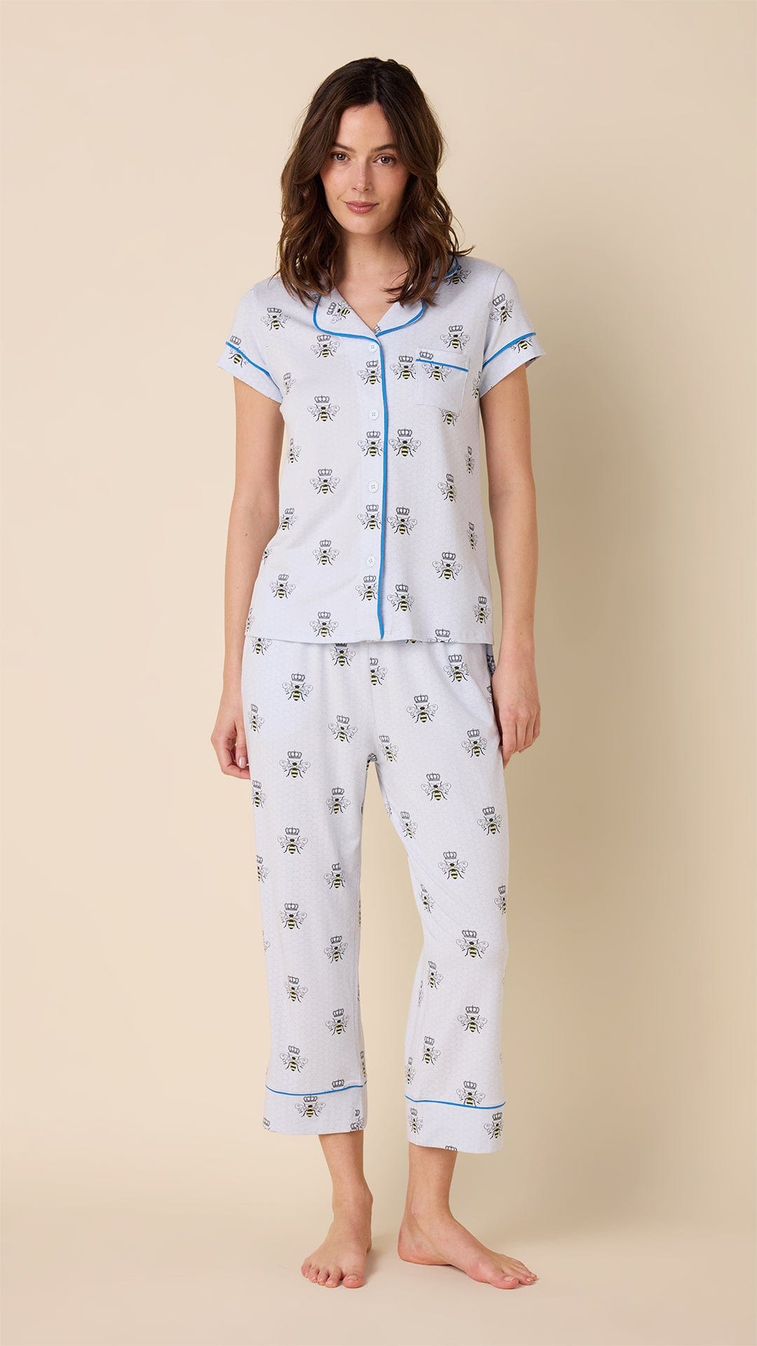 Queen Bee Blue Pima Knit Capri Set