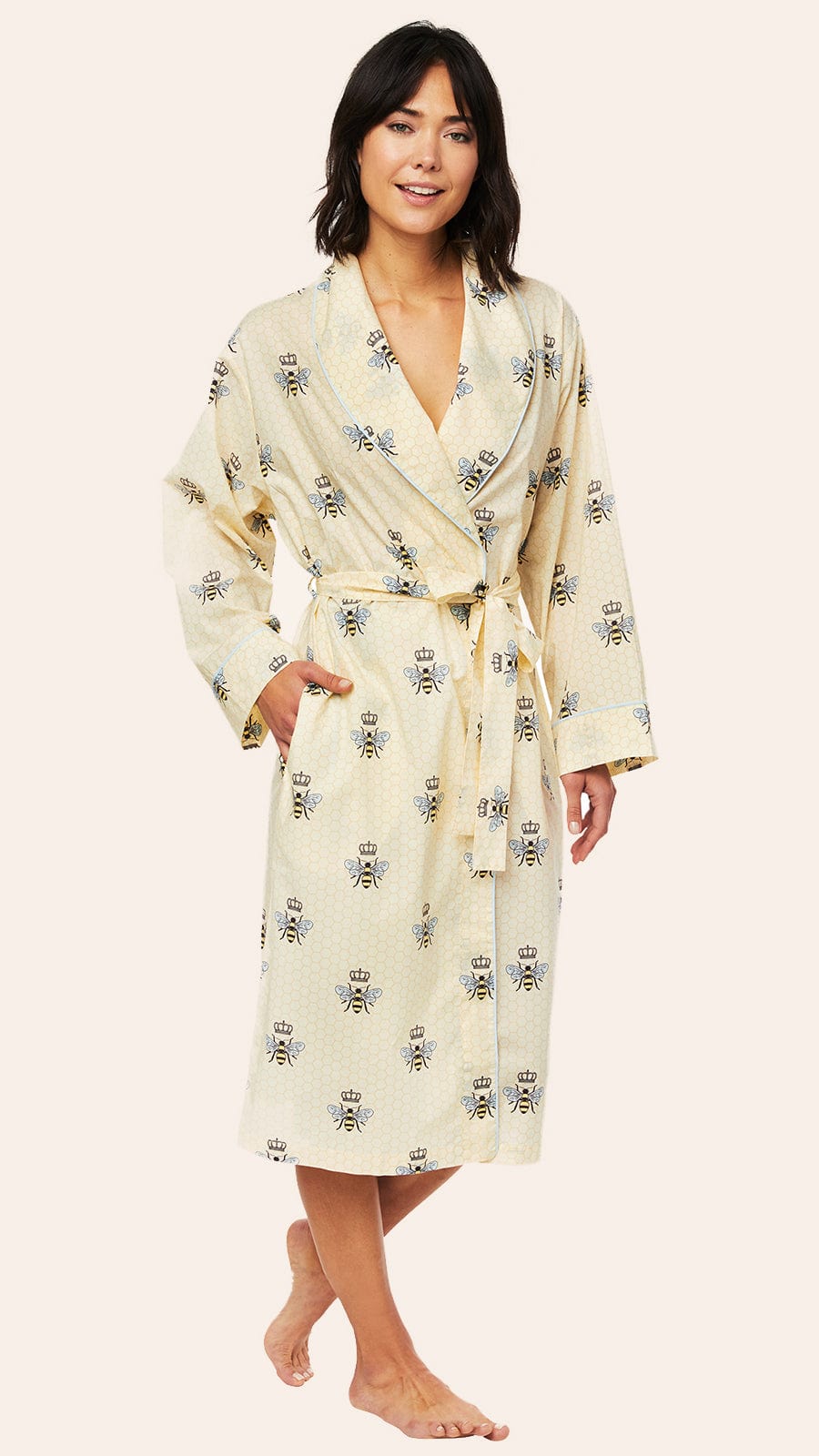 Queen Bee Shawl Collar Flannel Robe - Honey