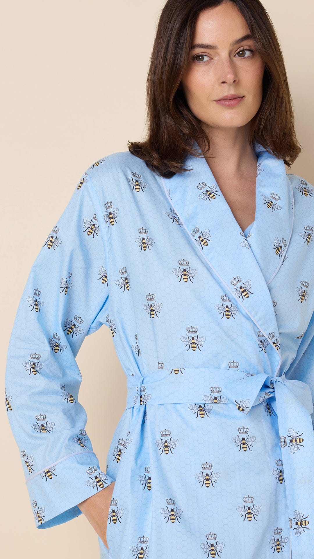 Queen Bee Luxe Pima Shawl Collar Robe -  Blue