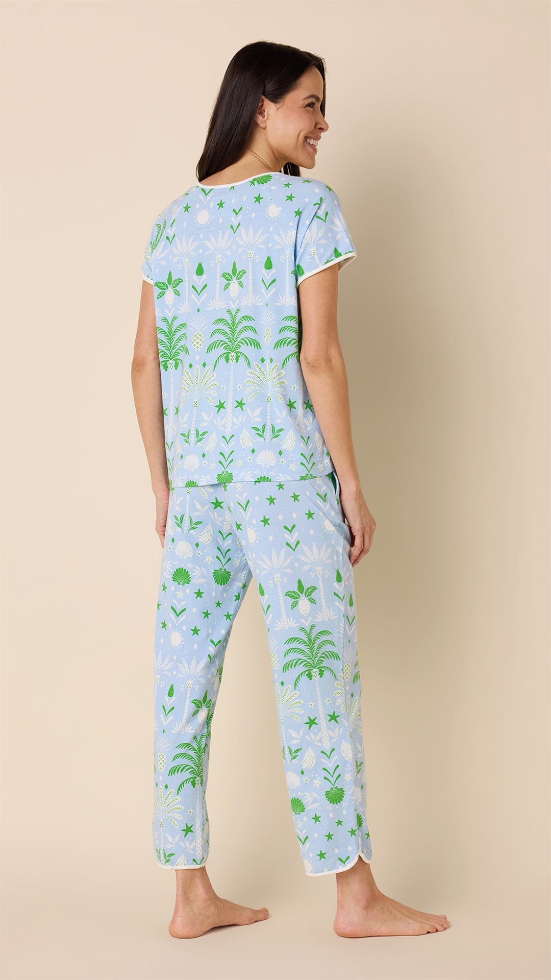 Tropicana Palm Pima Knit Short-Sleeved Simple Set