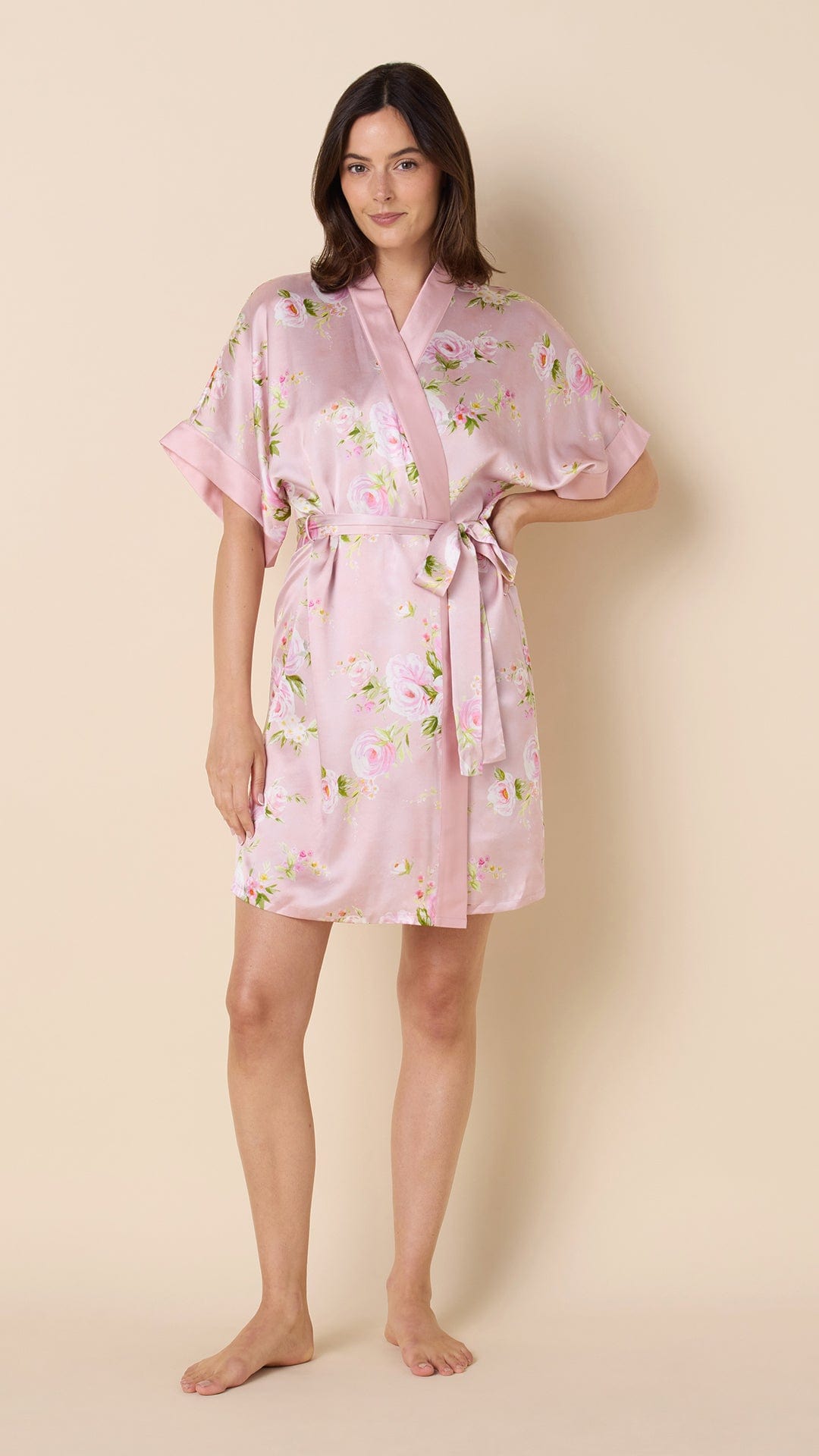 Eden Rose Silk Kimono Robe - Pink
