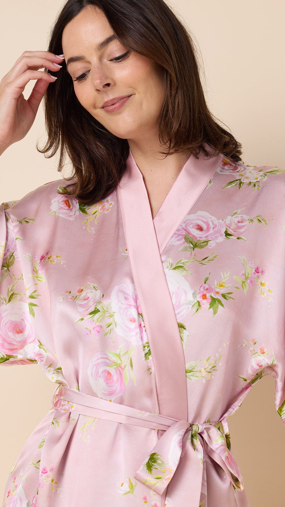 Eden Rose Silk Kimono Robe - Pink