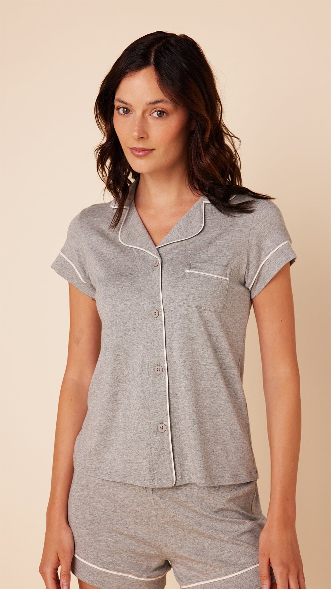 Classic Pima Knit Short Set - Heather Grey