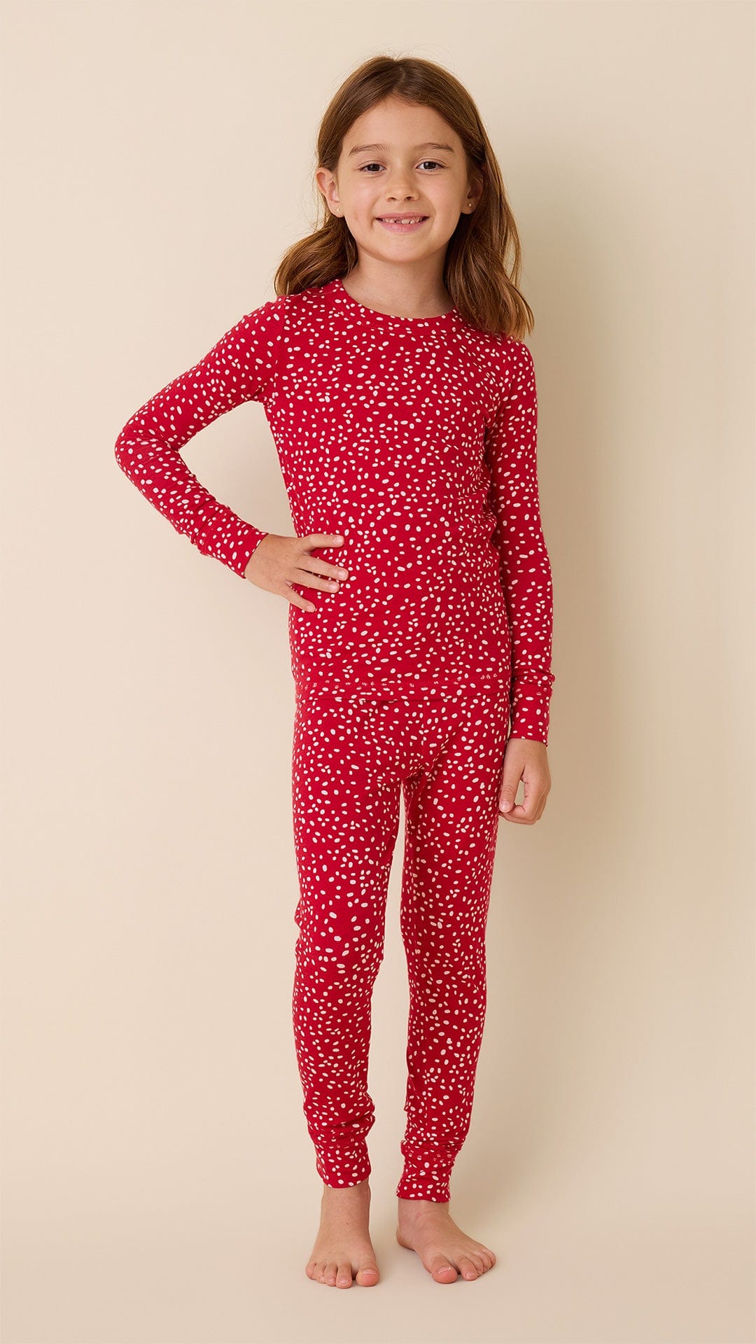 Confetti Dot Pima Knit Kids Pajama - Red
