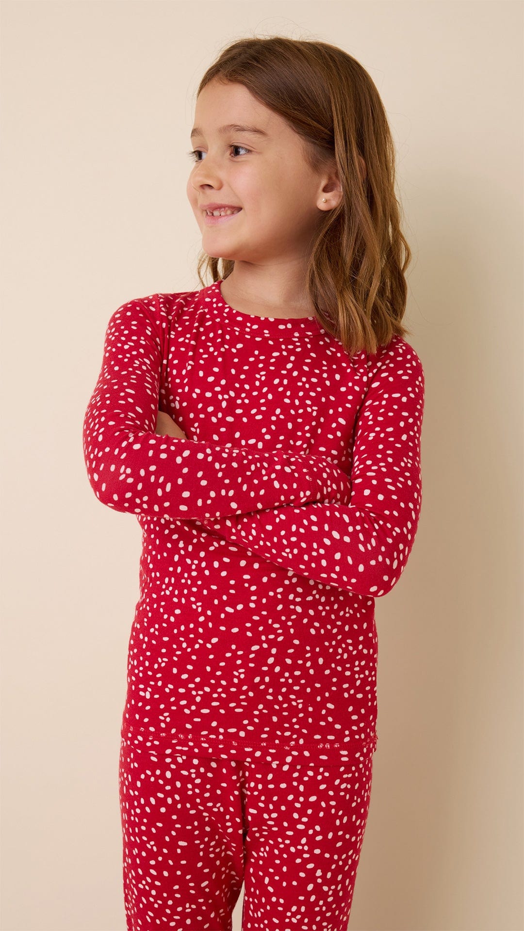 Confetti Dot Pima Knit Kids Pajama - Red