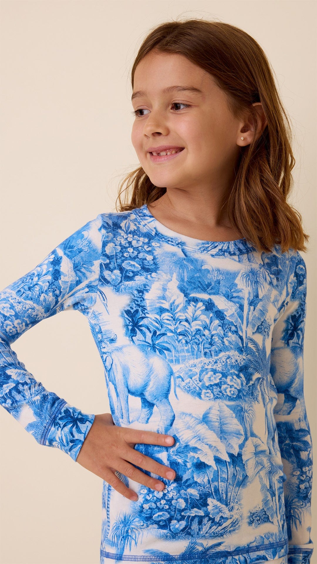 Palm Grove Toile Kids Pima Knit Pajama - Blue