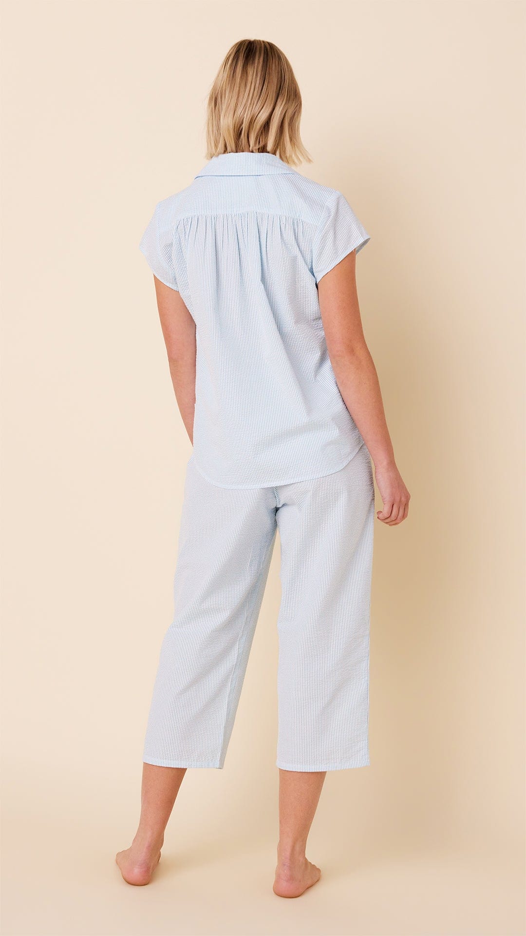 Seersucker Stripe Capri - Blue