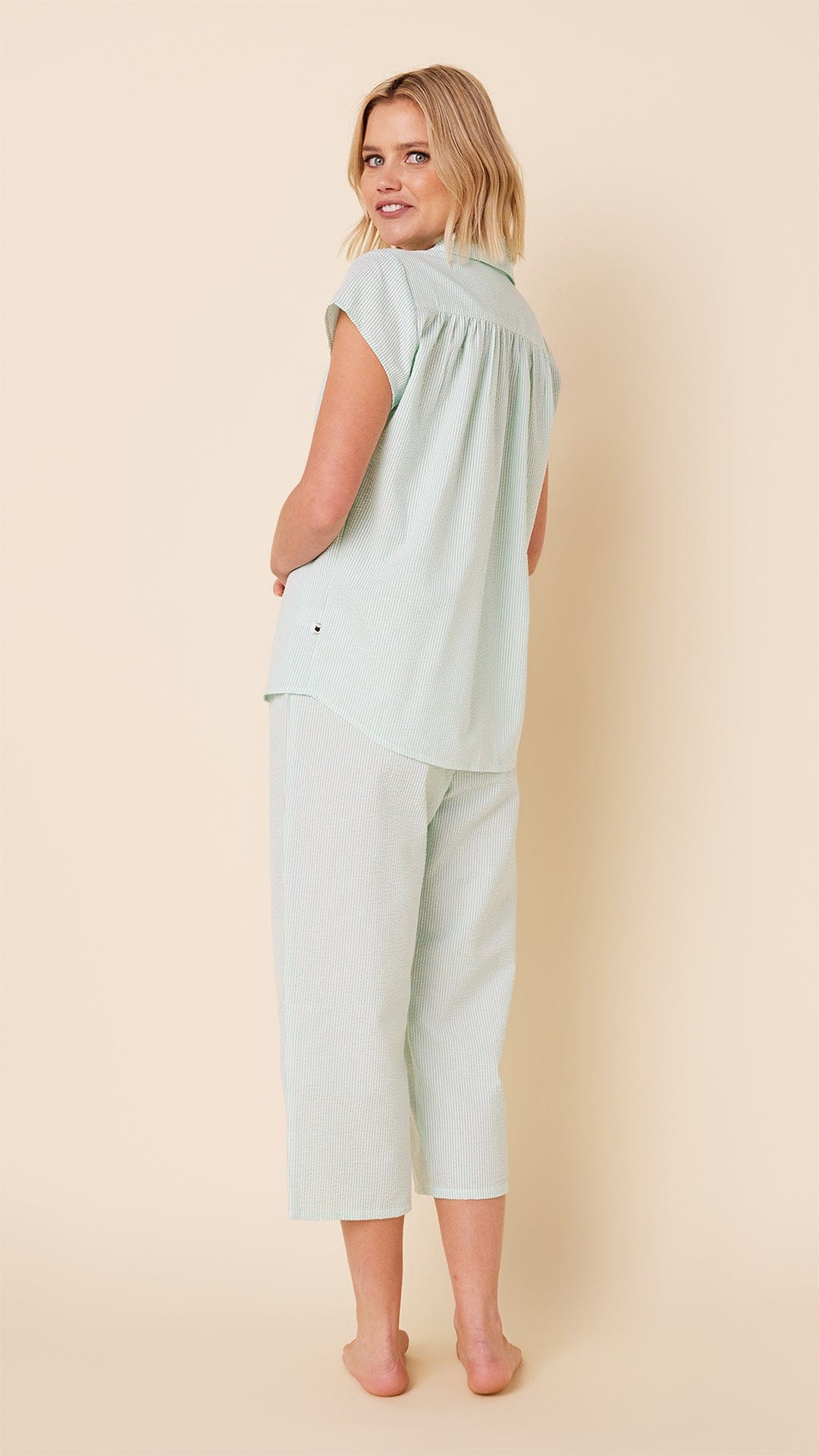 Seersucker Stripe Capri - Mint